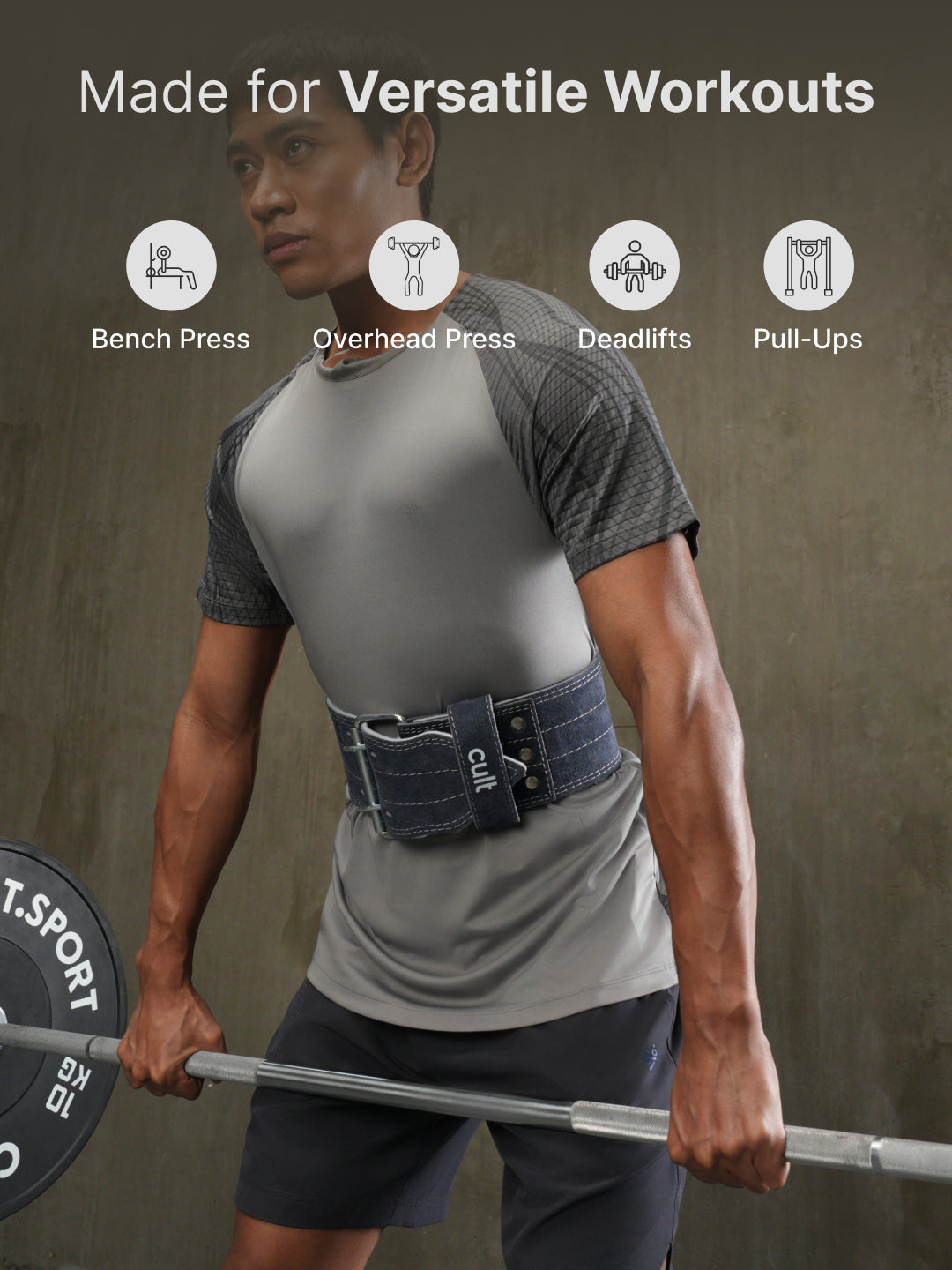 cult Gym Belt Grey Suede Leather Unisex