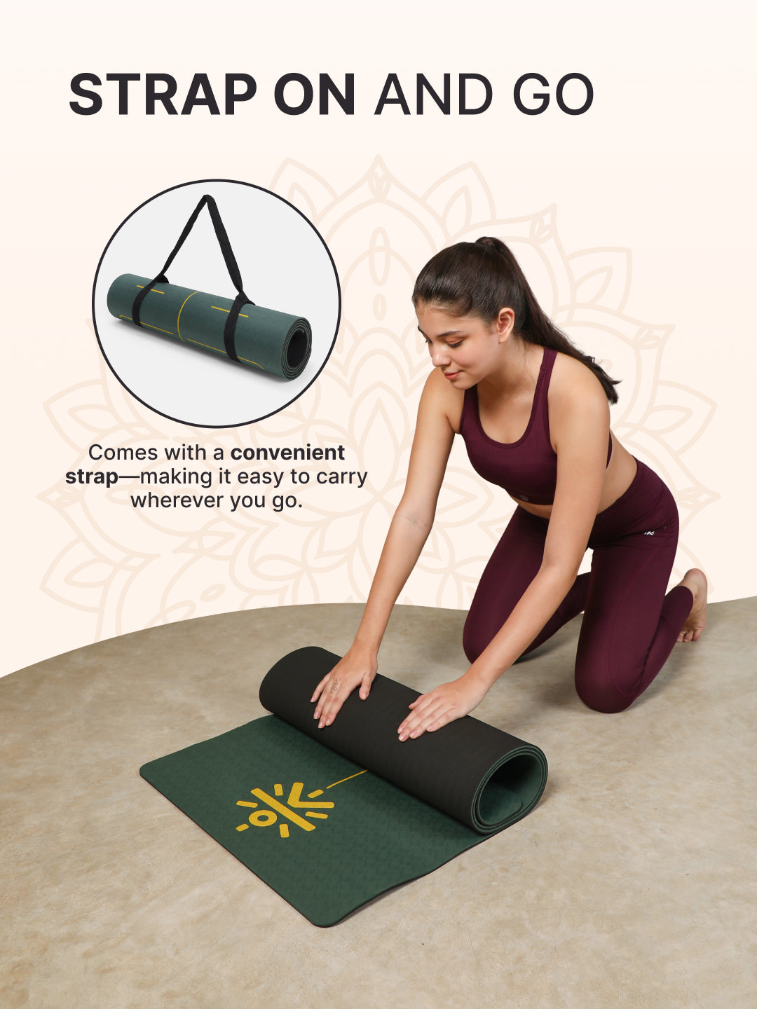 CULT Premium TPE Yoga Mat with Alignment Marks 6mm Thick Non-Slip Exercise & Pilates Mat for Men & Women, Eco-Friendly, Sweat-Resistant with Carry Strap Green