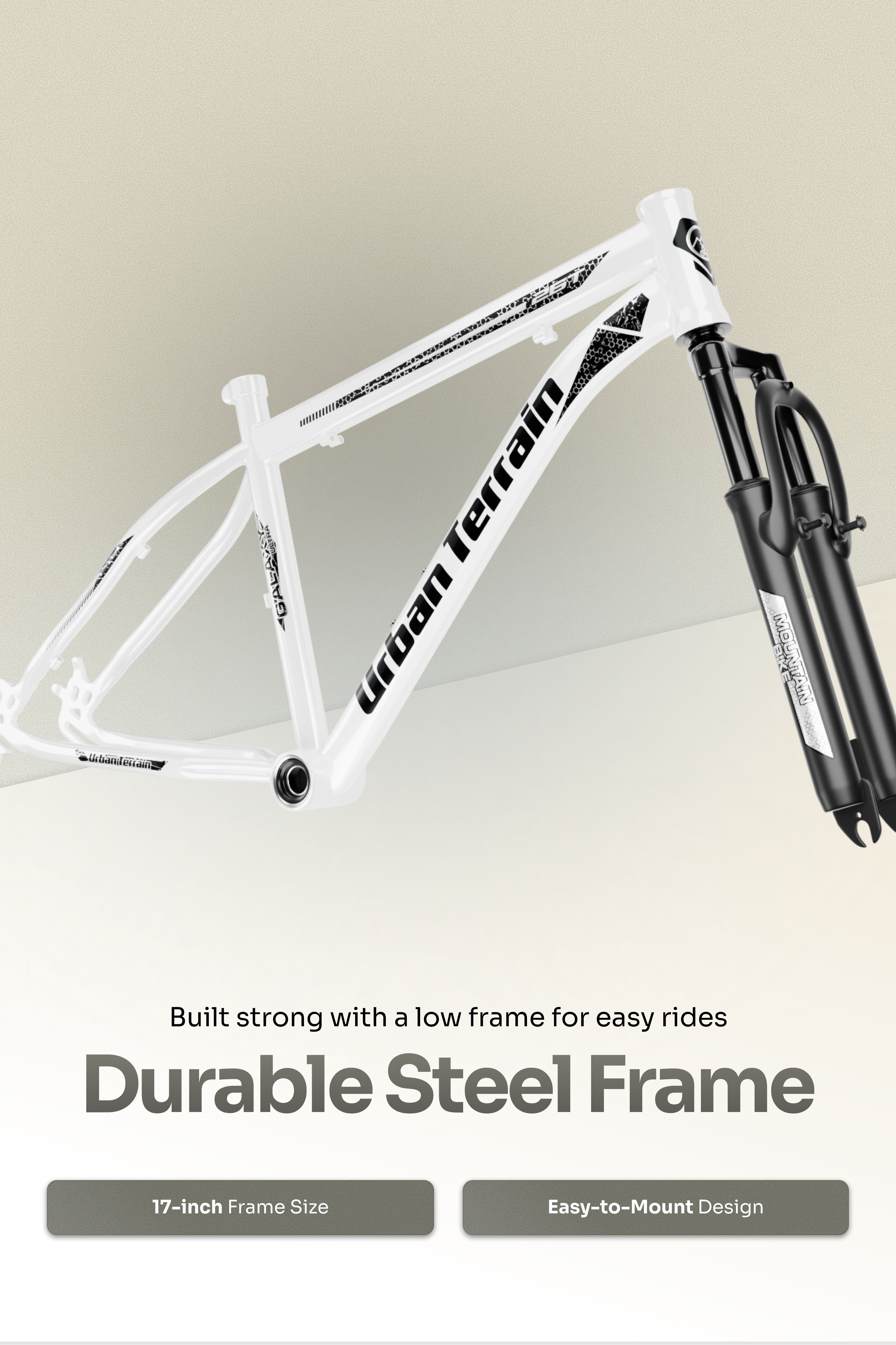 Galaxy Ultra Mountain Bike Steel 21 Speed Cycle 26 inch Tyre, White With Front Suspension, Single Wall Rim and Dual Disc Brakes Ideal For 5 ft to 5.7 ft