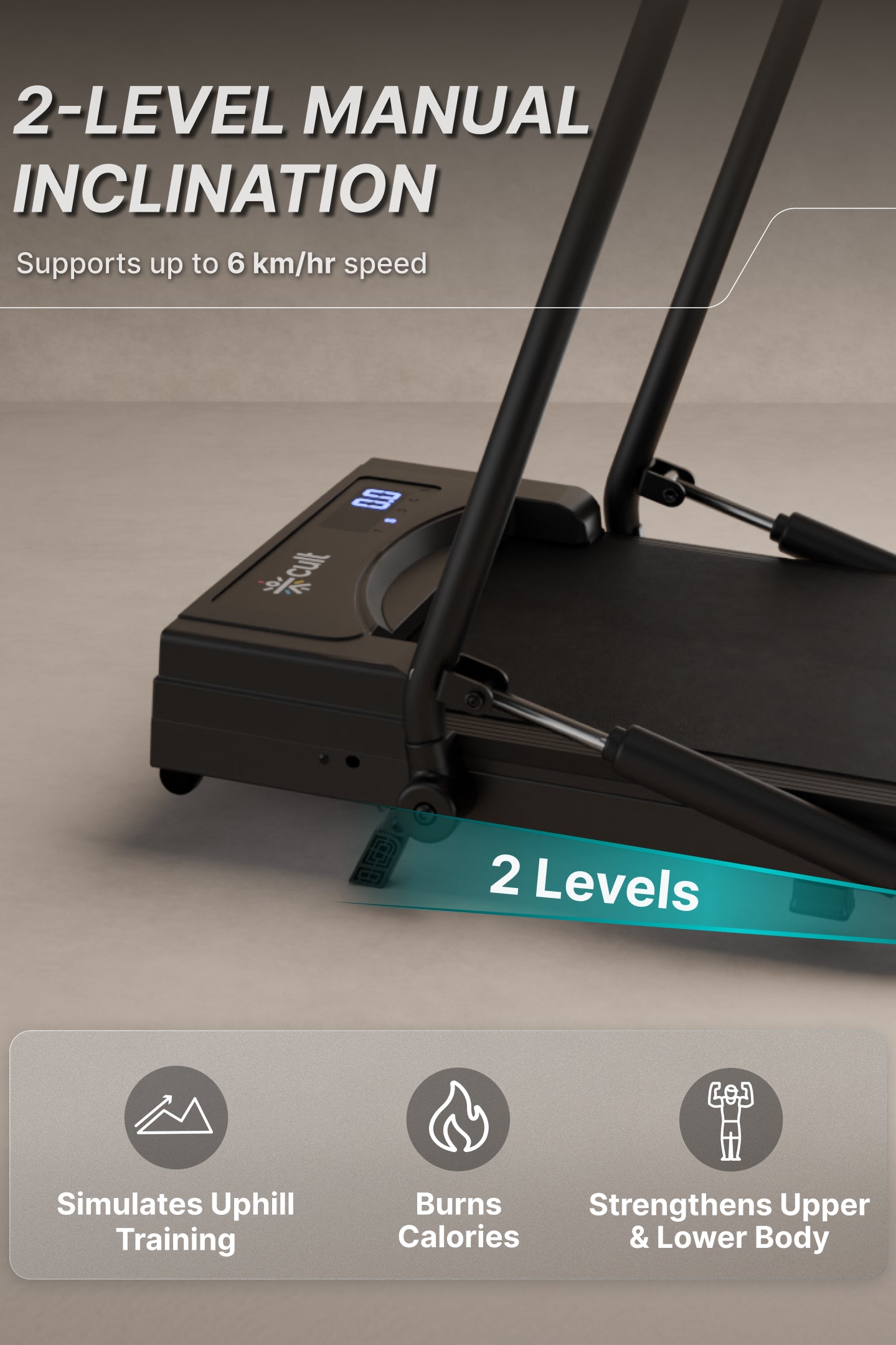 Cult Walking Pad with Trek Motion for Home | 4 HP BLDC Motor | 2-Level Manual Incline | LED Display | 130 kg Weight Capacity | Foldable & Portable