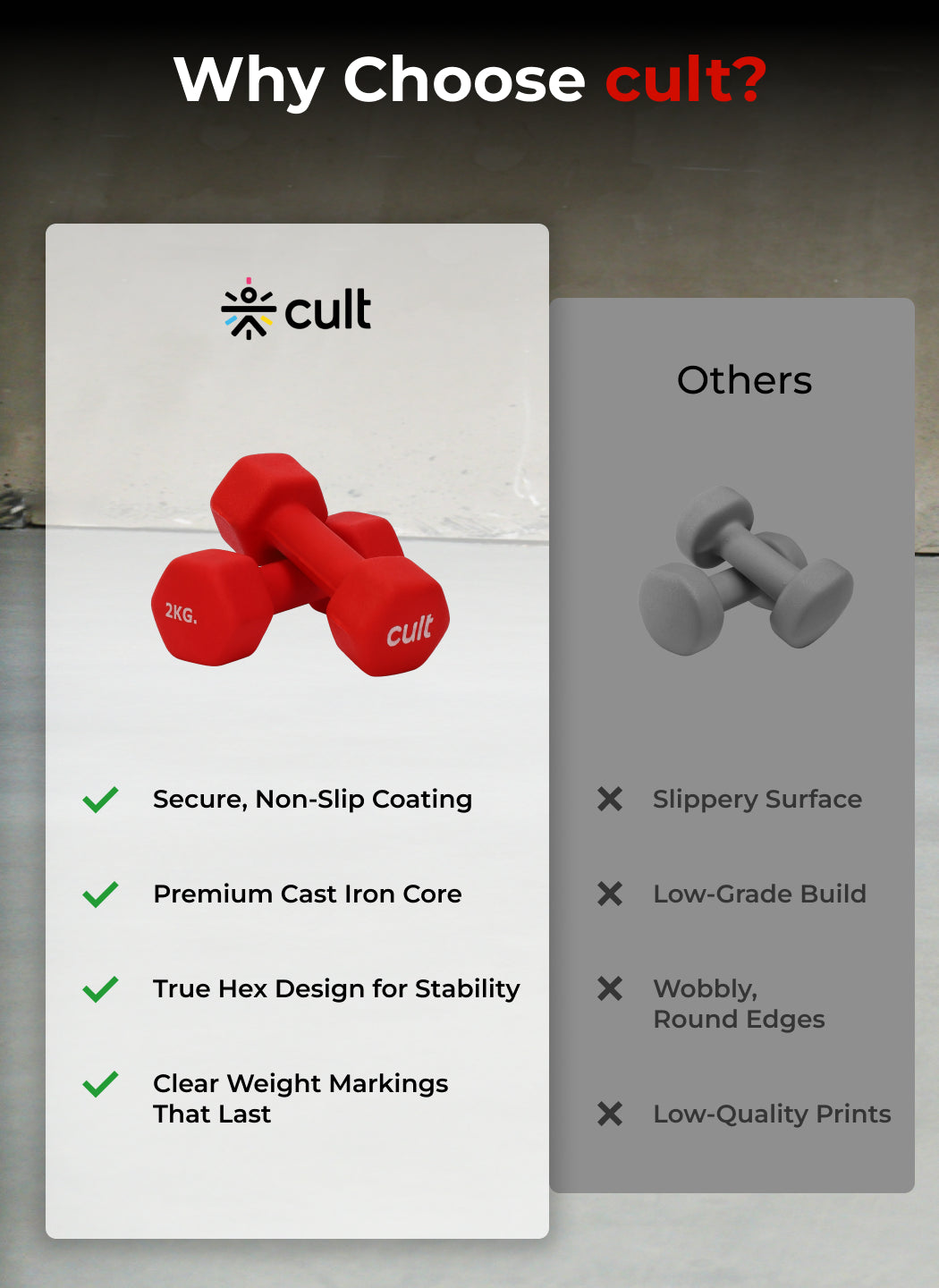 Cult Neoprene Dumbbells Combo for Home Gym Exercise (2kg + 3kg + 5kg Set) 20kg | Dumbbells with Rack