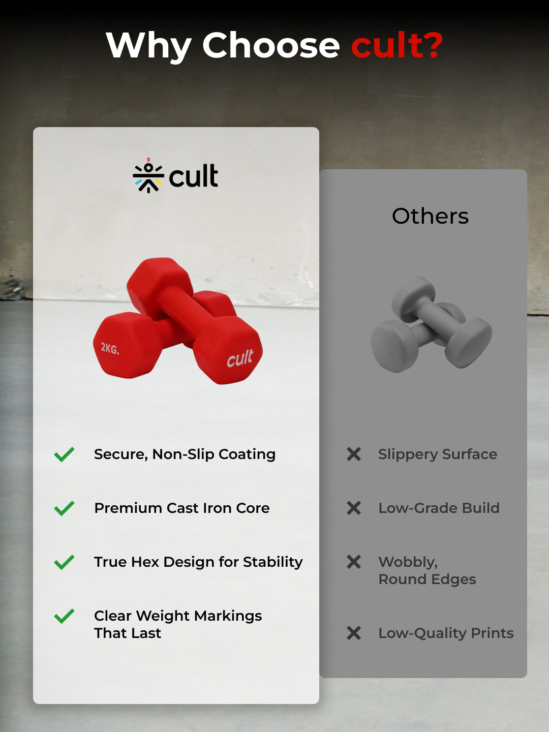 Cult Neoprene Dumbbells Combo for Home Gym Exercise (2kg + 3kg + 5kg Set) 20kg | Dumbbells with Rack