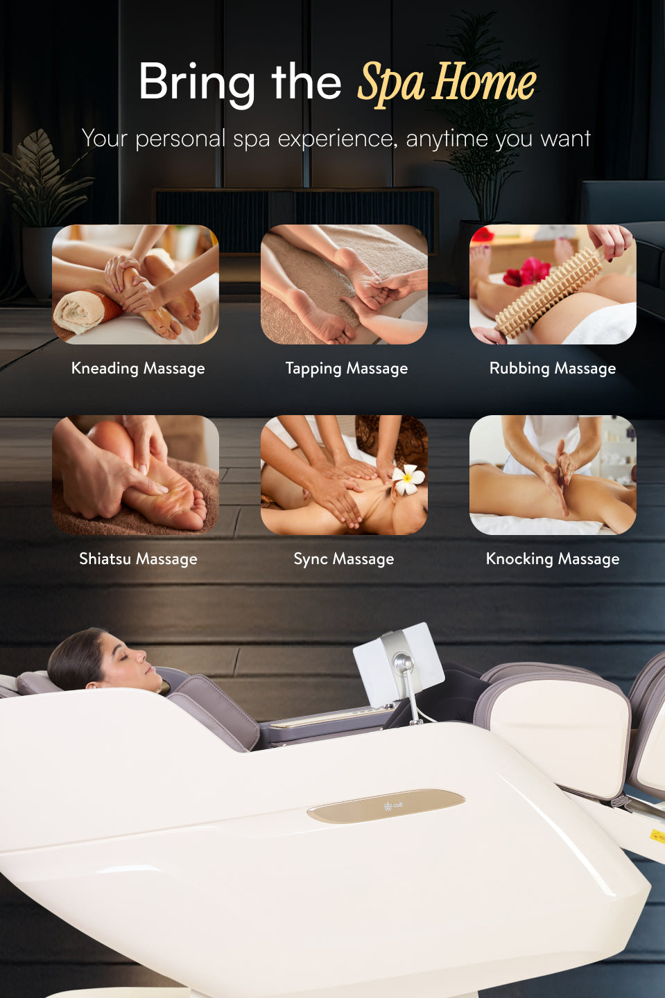 Cult Nirvana Advanced 4D Massage Chair with Leg Massager | Extended SL Track | 22 Auto Programs | Waist Heating | Zero-Gravity | AI Voice Control (Beige & White) - (6 Months extended Warranty)