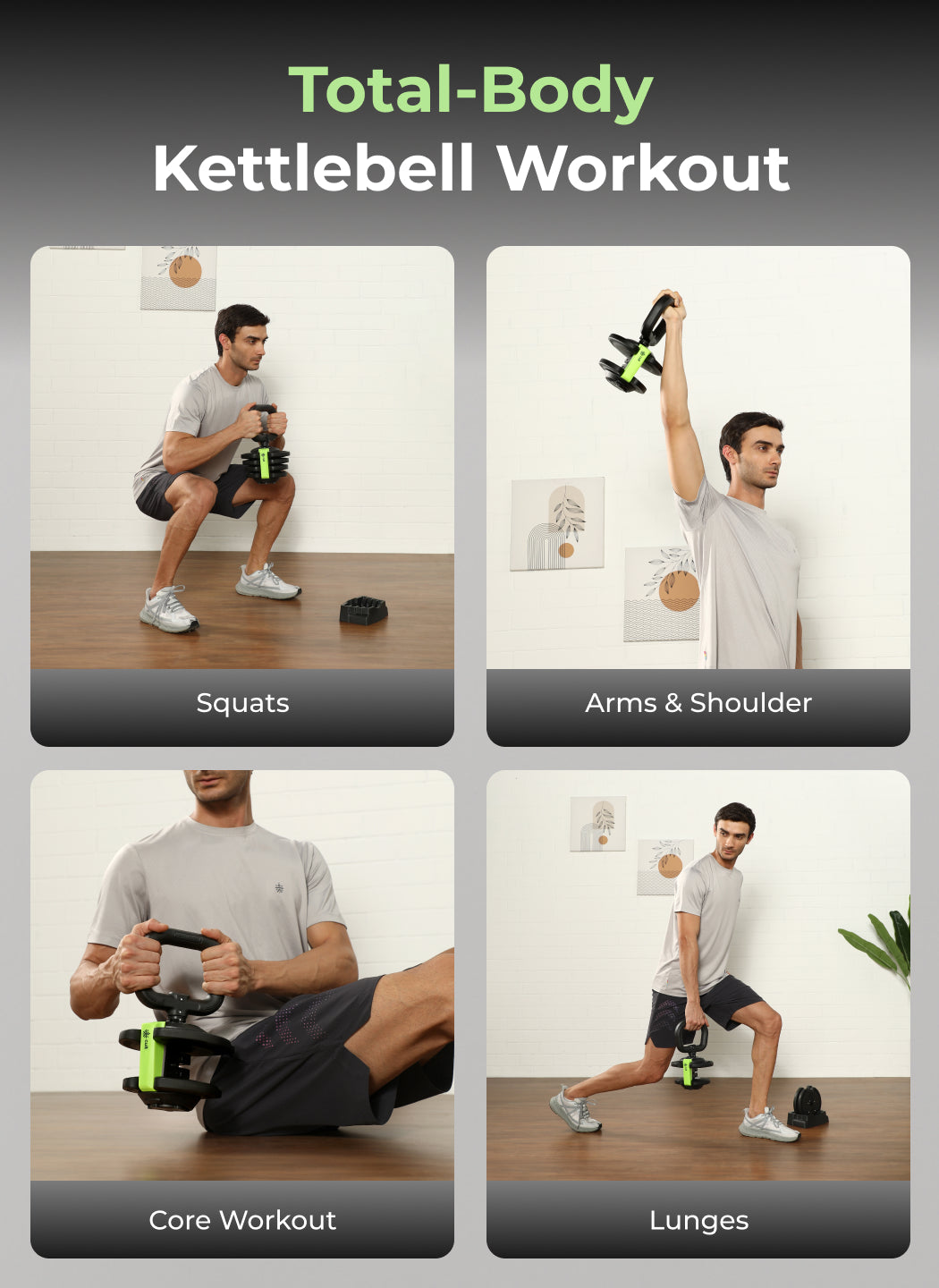 Cult 10Kg Adjustable Kettlebell | 12 Weight Options (1kg-10kg) | One-Hand 1-Second Dial | Compact & Durable Home Gym Kettlebell - Black