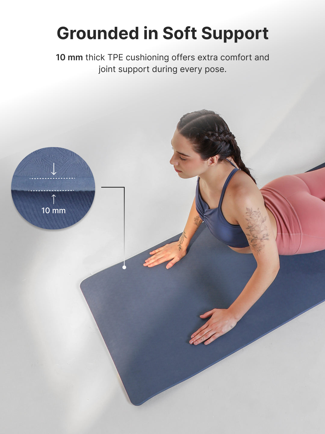 CULT TPE Yoga Mat 10mm Extra Thick with Carry Strap and Bag Non-Toxic, Latex-Free, Anti-Slip, Tear-Resistant & Lightweight Superior Cushioning for Joint Support, Meditation & Home Workouts- Navy