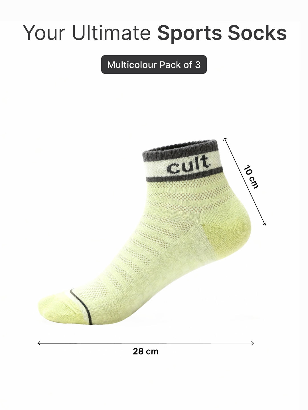 Cult Sports Ankle Length Socks Honey Comb Pattern Pack of 3-Orange, Yellow & White