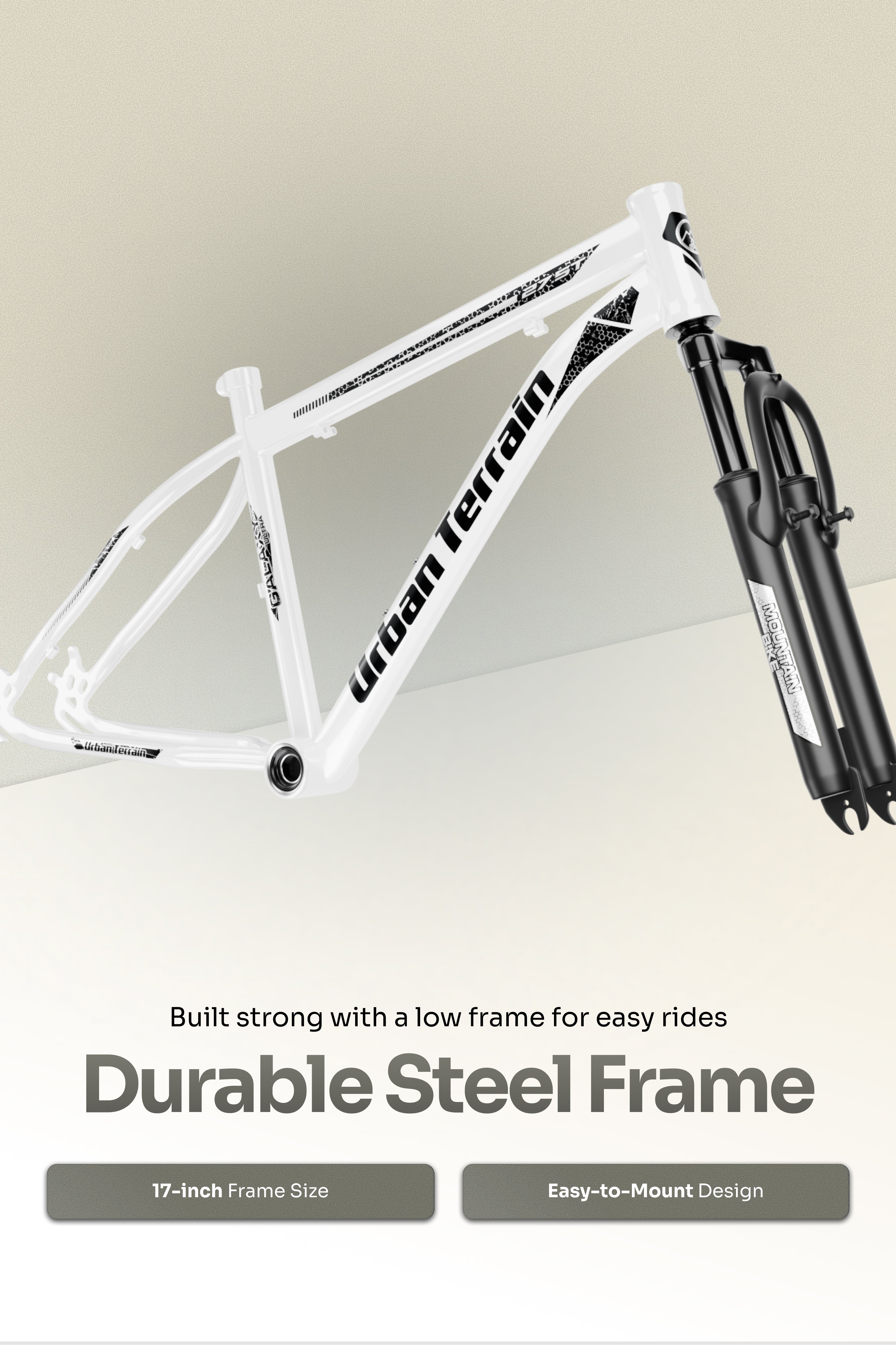 Galaxy Ultra Mountain Bike Steel 21 Speed Cycle 27.5 inch Tyre, White With Front Suspension, Single Wall Rim and Dual Disc Brakes Ideal For 5.2 ft to 6 ft