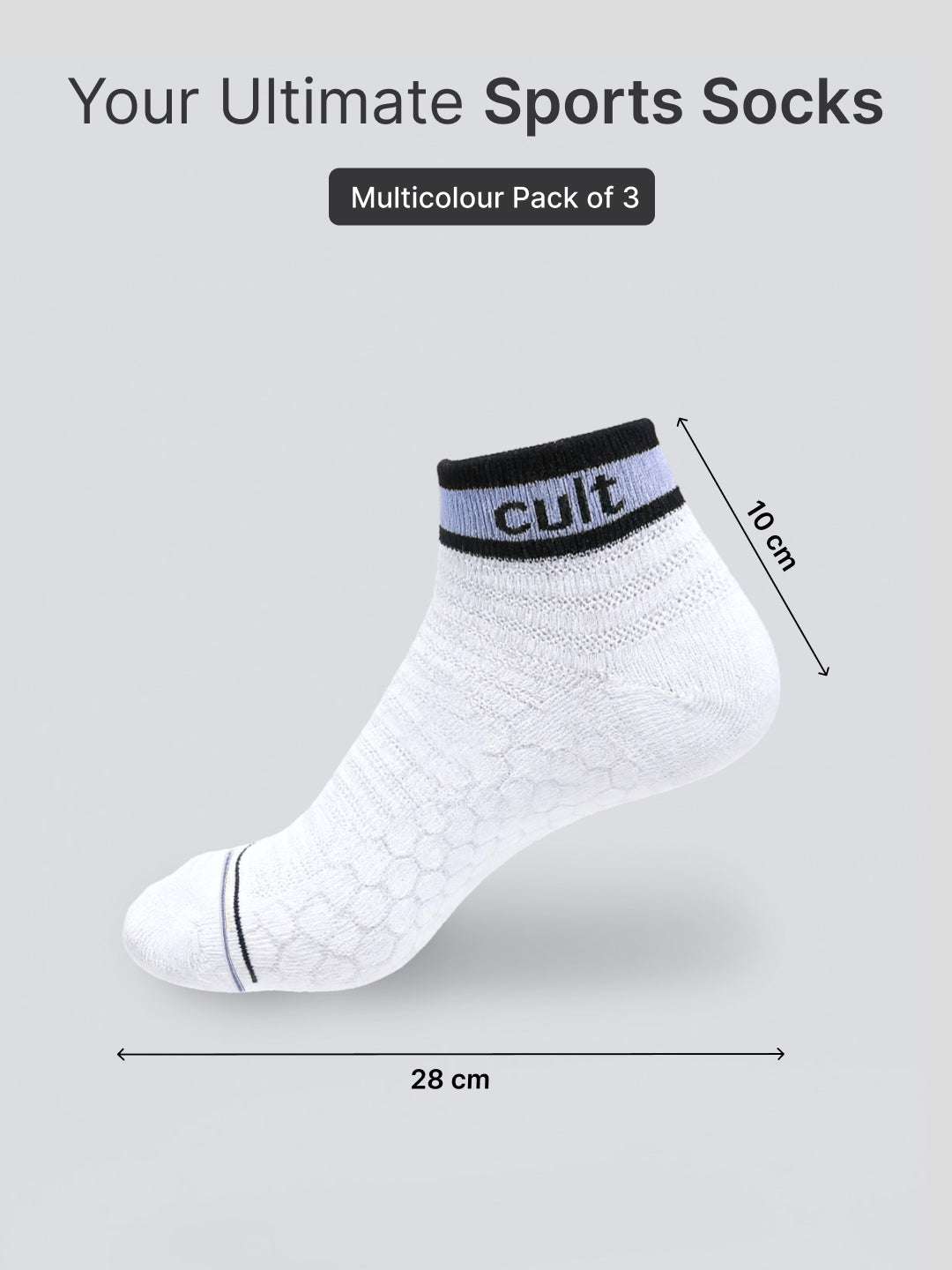 Cult Sports Ankle Length Socks Honey Comb Pattern Pack of 3-White