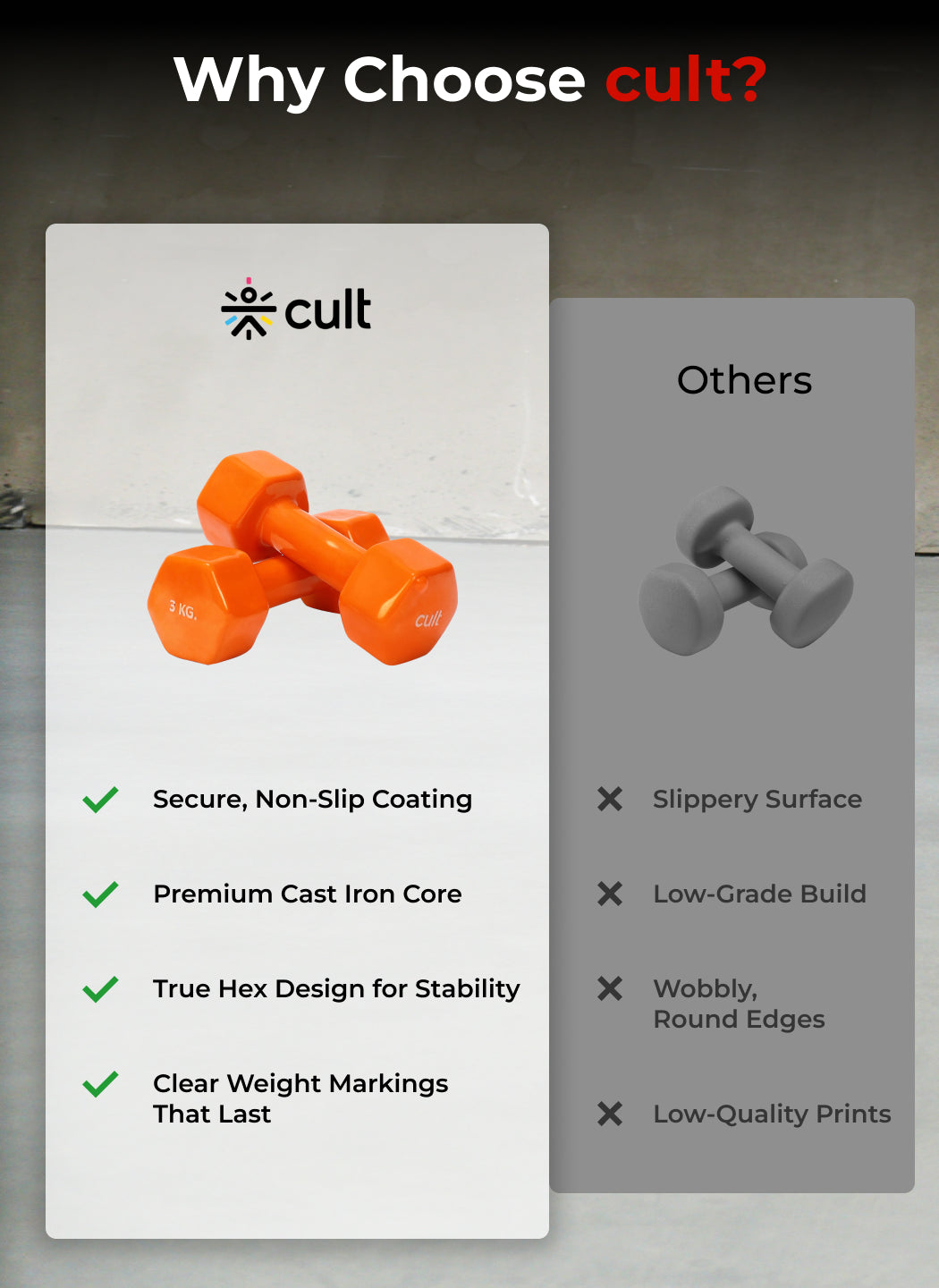 Cult Vinyl Dumbbells Combo for Home Gym Exercise (1kg + 3kg + 4kg Set) 16kg | Dumbbells with Rack