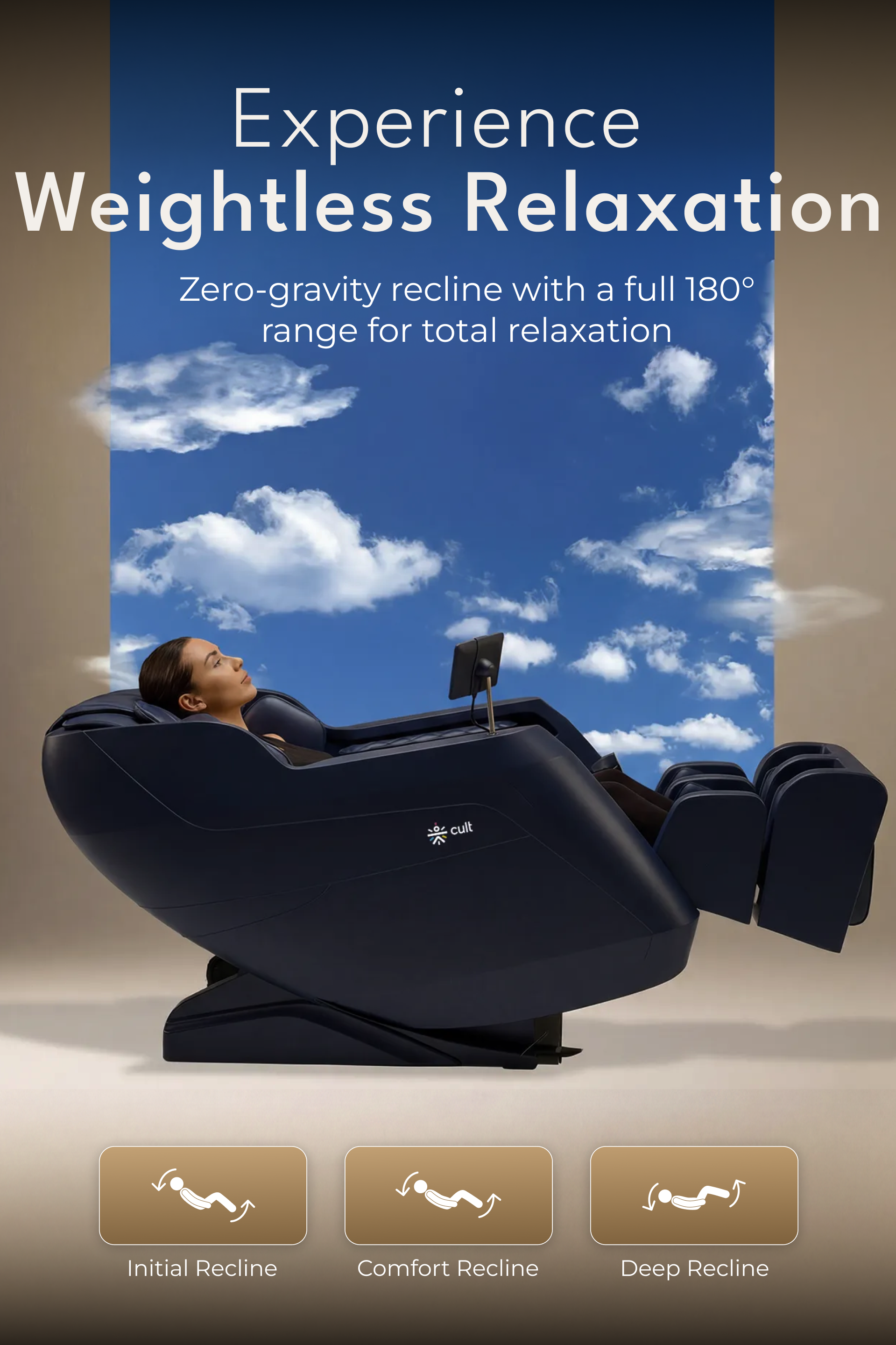 Cult Serene Massage Chair | Zero Gravity with Voice Guide & Bluetooth | 9 Preset Massage Programs | Smart Touch Screen