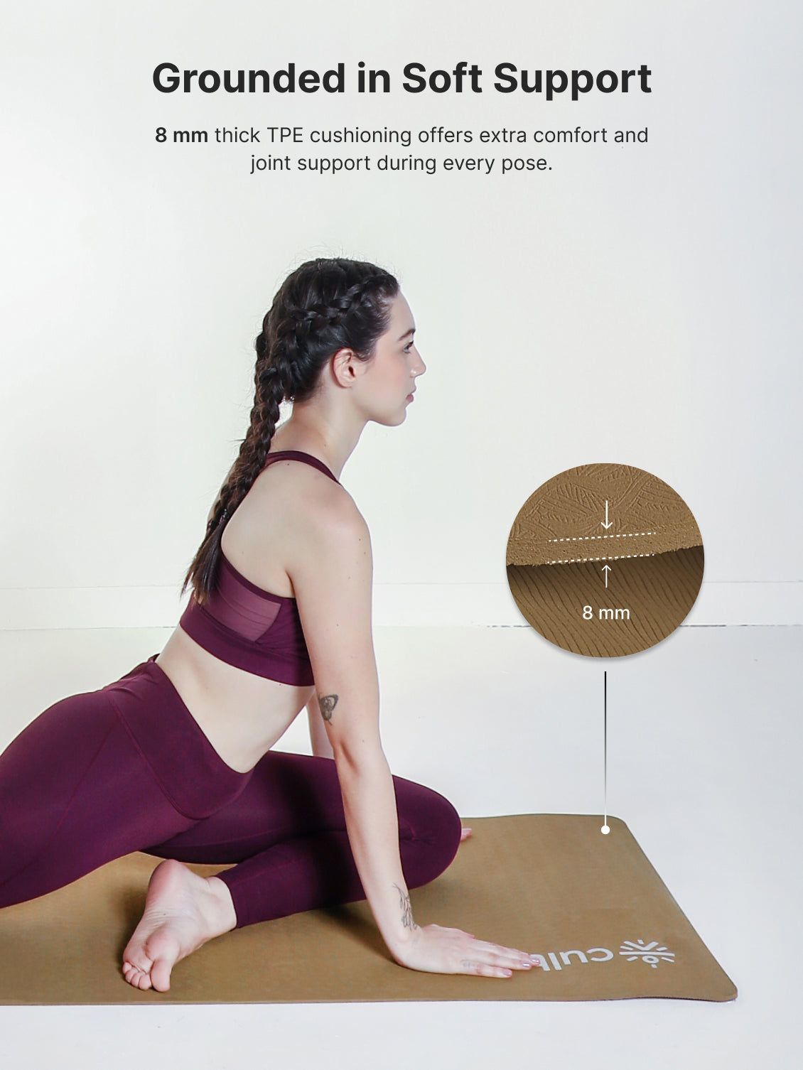 CULT Ultra Cushioned 8mm TPE Yoga & Pilates Mat Eco-Friendly, Skin-Friendly, Anti-Skid, Tear-Resistant, Lightweight & Portable with Carry Strap and Bag Ideal for Home, Gym & Outdoor Workouts - Brown