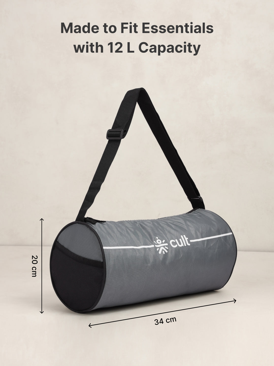 Duffle Bag Unisex Adjustable Strap Mesh pocket Gym & Sport Bag Grey 12 L