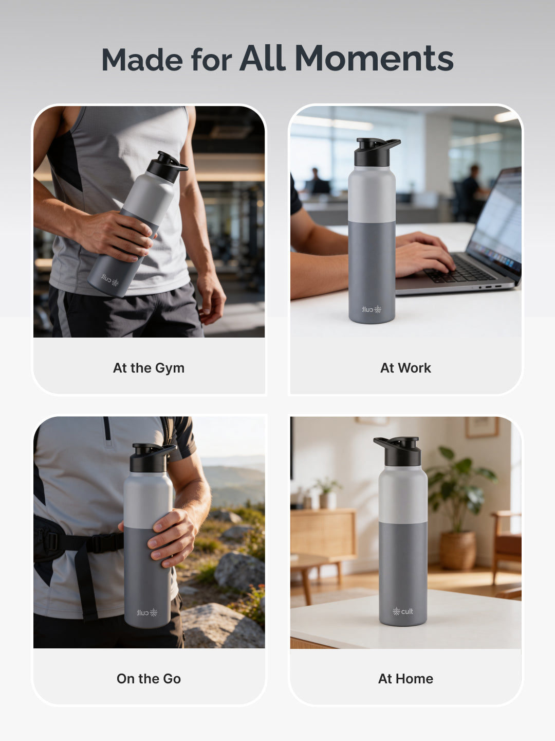 cult Steel Bottle 1Ltr With Sports Cap Dual Grey