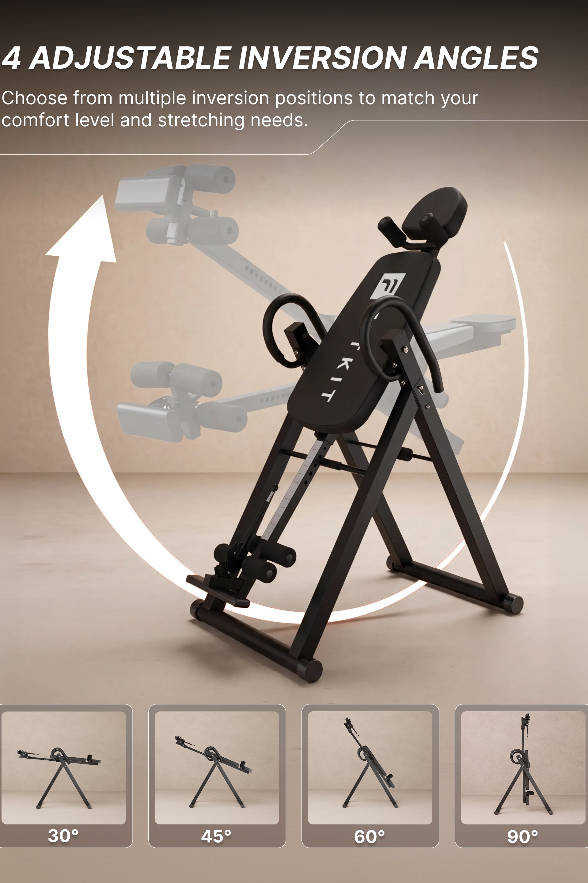 Fitkit by cult Inversion Table | 4 Inversion Positions | 120 Kg Weight Support | Adjustable Height | Safety Belt & Ankle Locking System | Back Stretching & Spine Decompression Equipment | Foldable Compact Home Fitness Tool