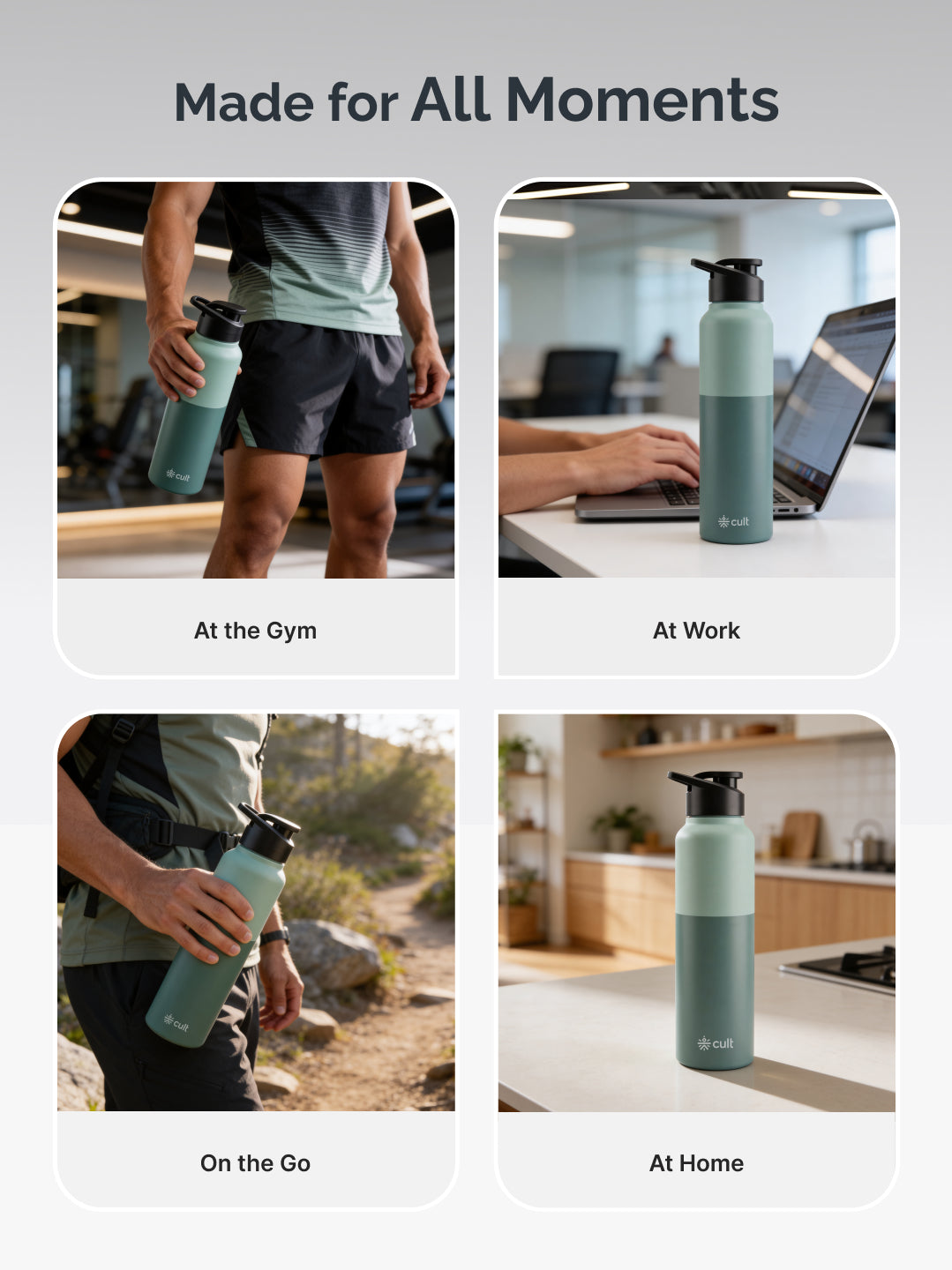 cult Steel Bottle 1Ltr With Sports Cap Dual Green
