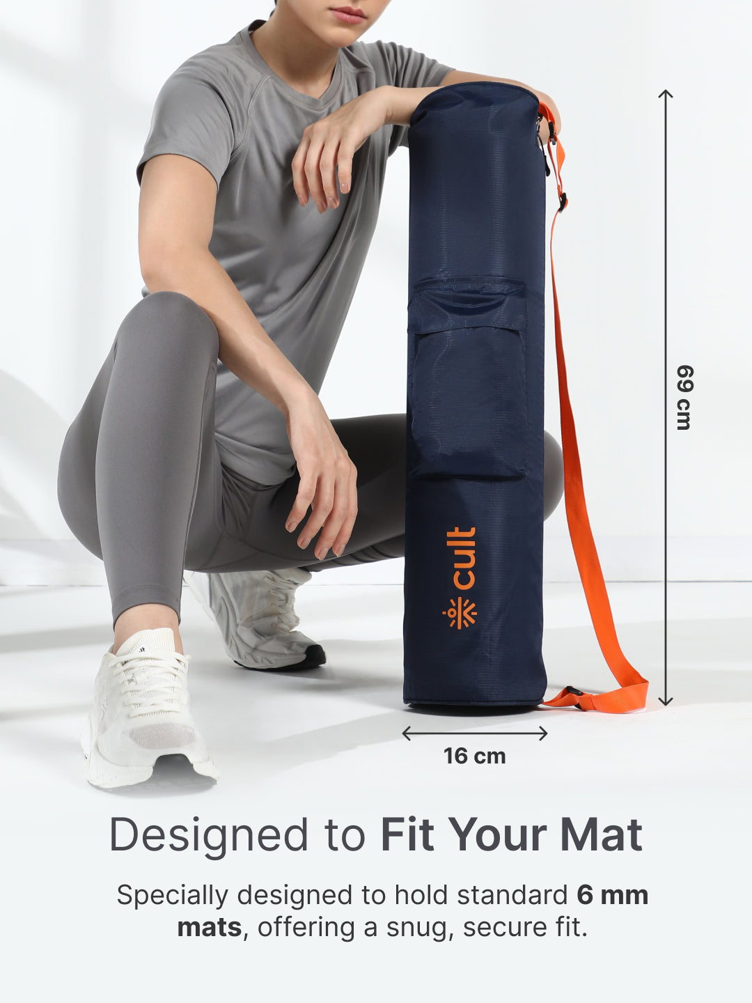 cult Yoga Mat Bag Navy with Adjustable Shoulder Strap Fits Up to 6mm Mat