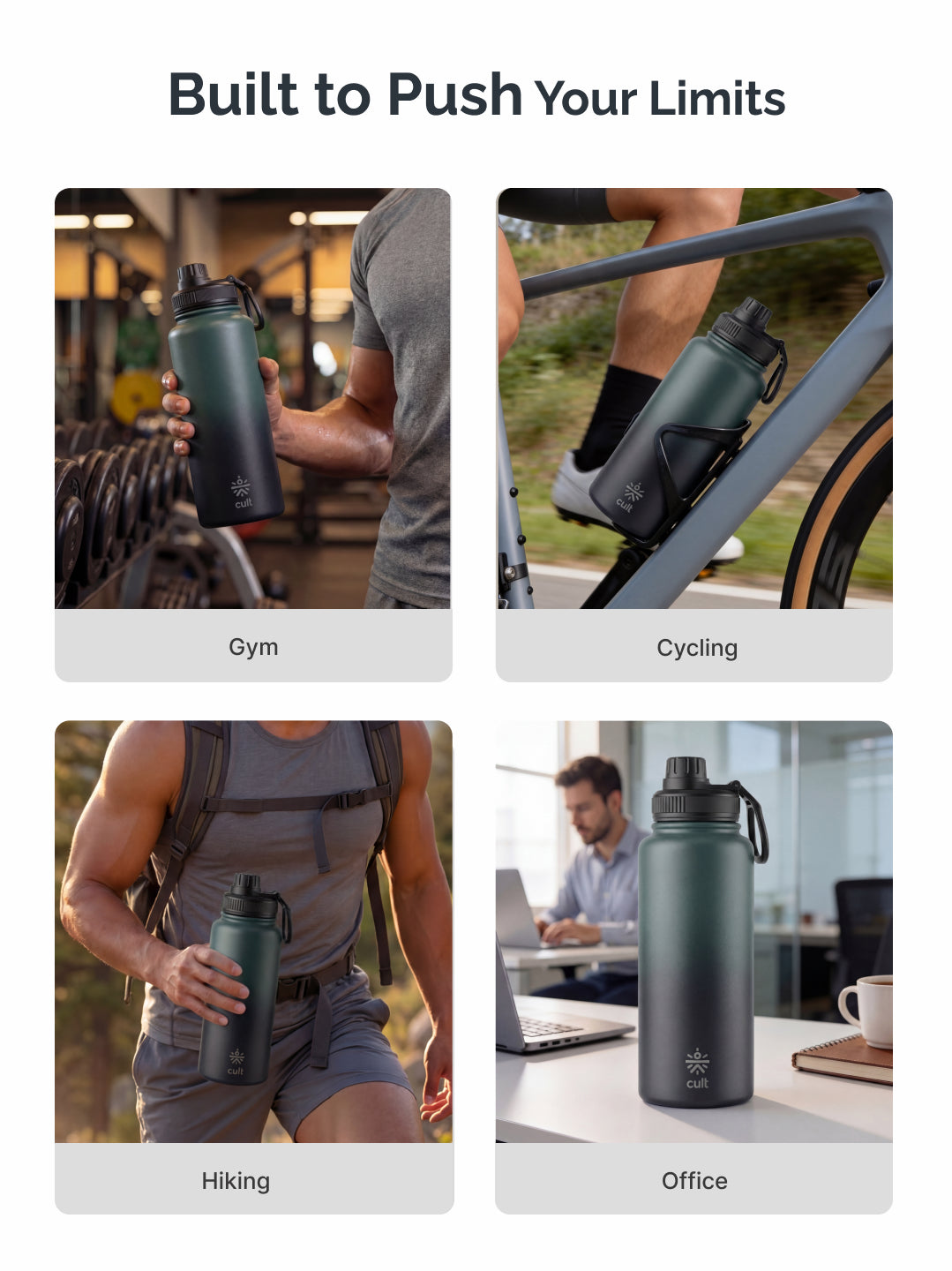 Cult 1L Insulated 24Hr Hot and Cold Water Bottle Leakproof Sports Cap Stainless Steel Green
