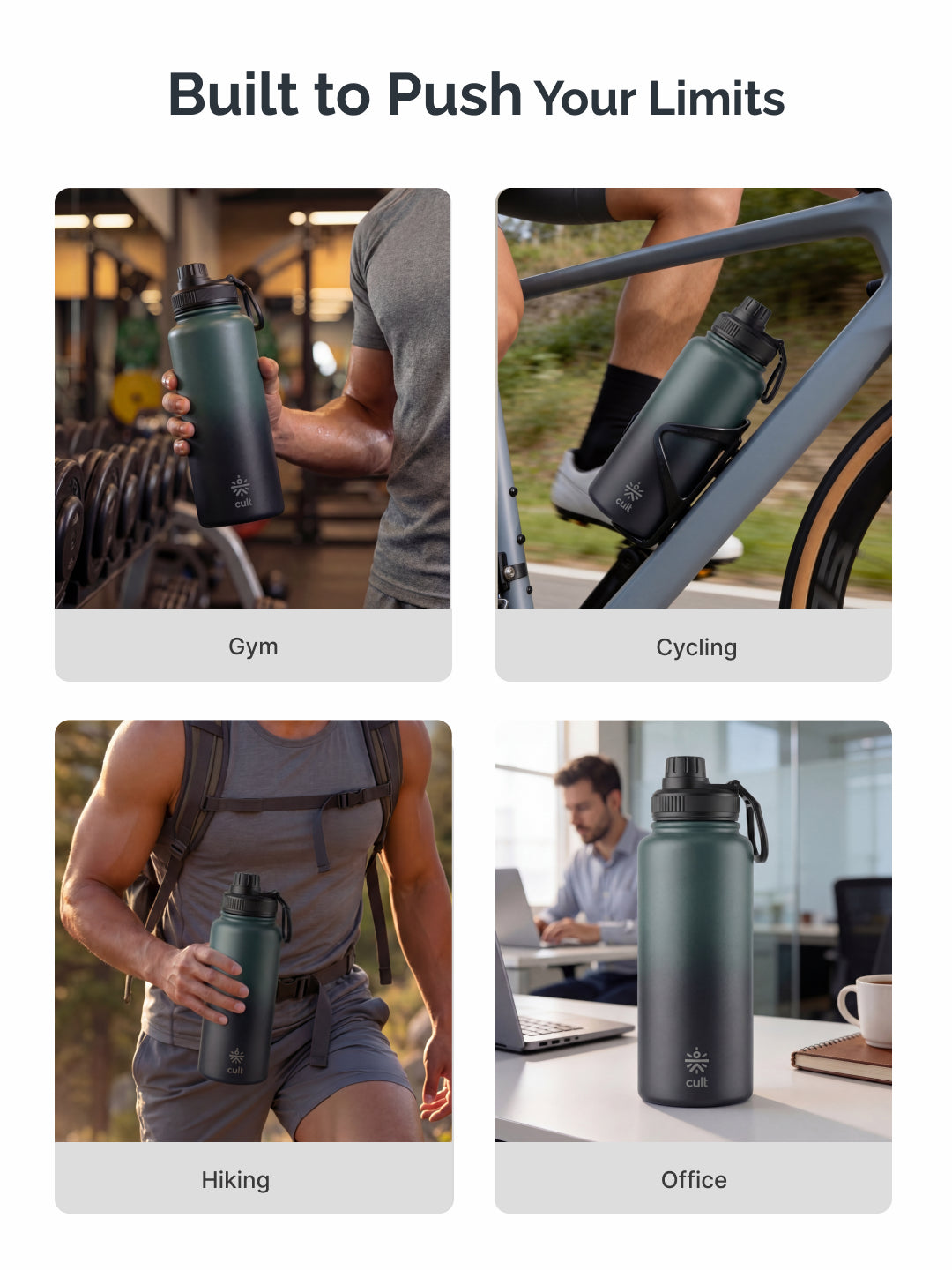 Cult 1L Bottle Steel with Sports Cap Dual Green