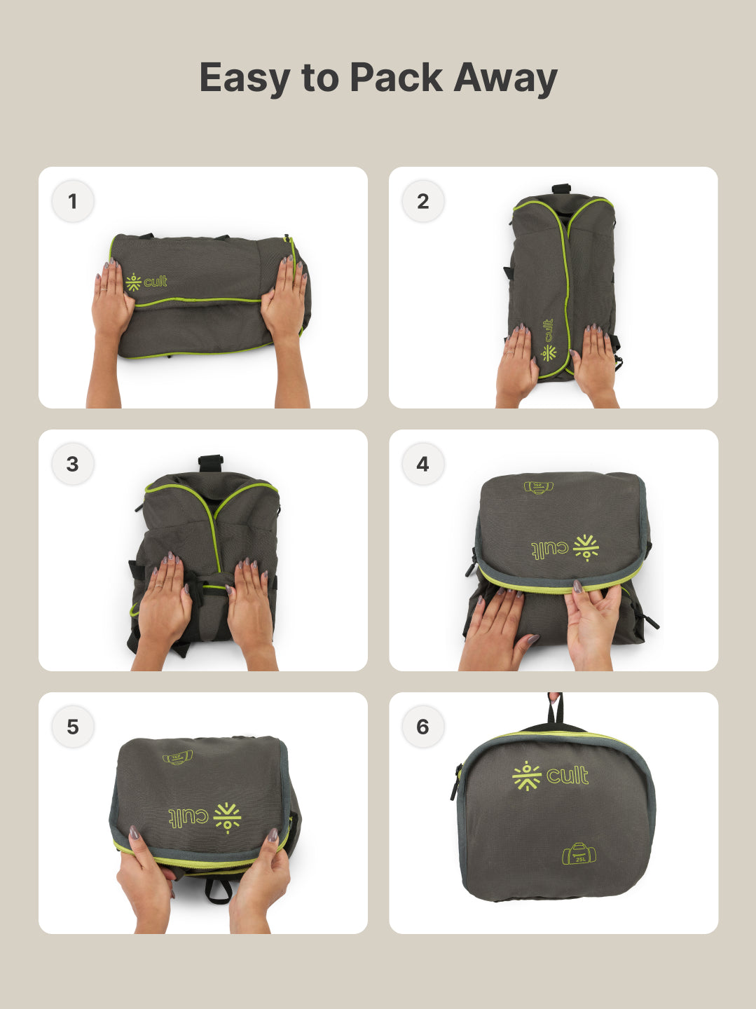 Foldable Duffle Bag 25L with Adjustable Strap Olive