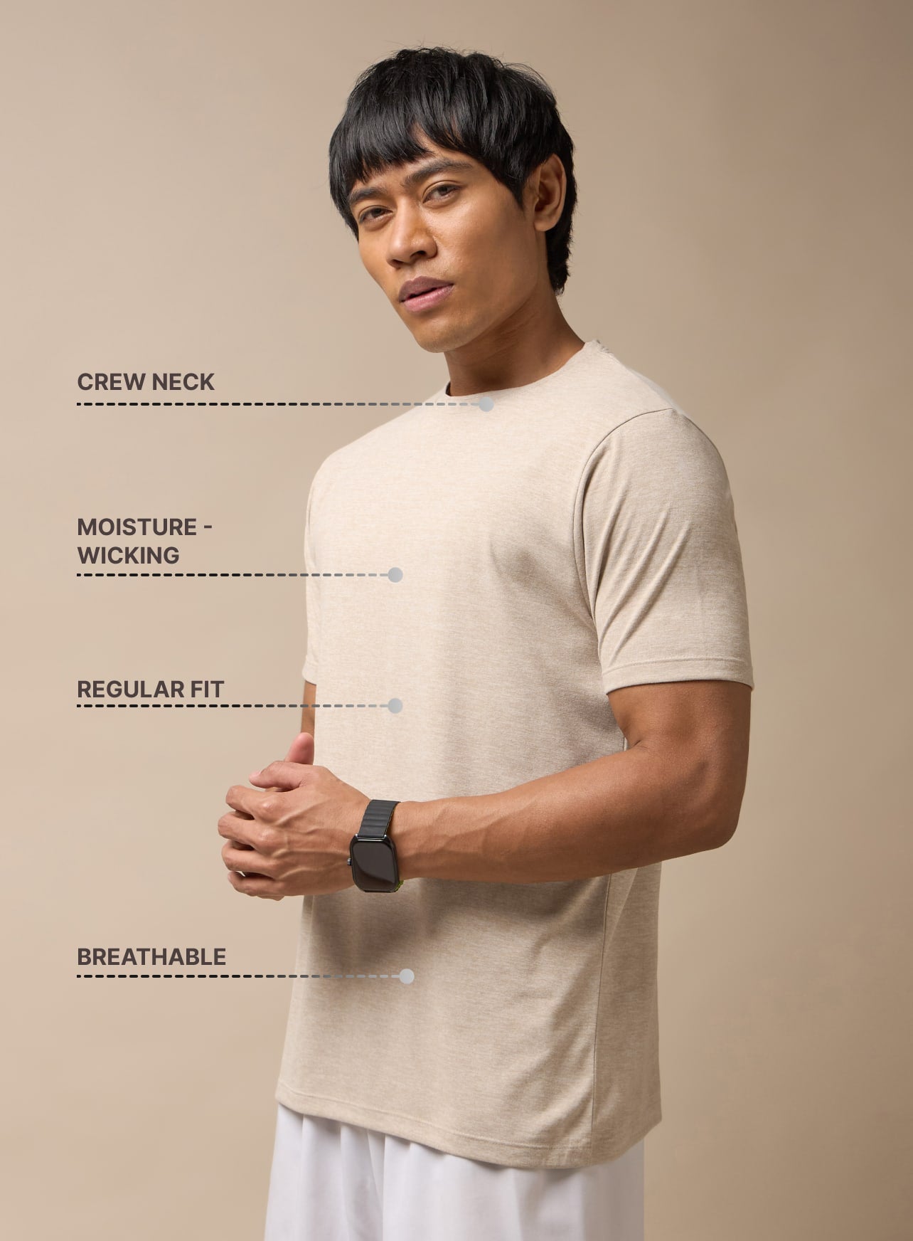 Men's All Day Workout Beige Comfortech T-shirt