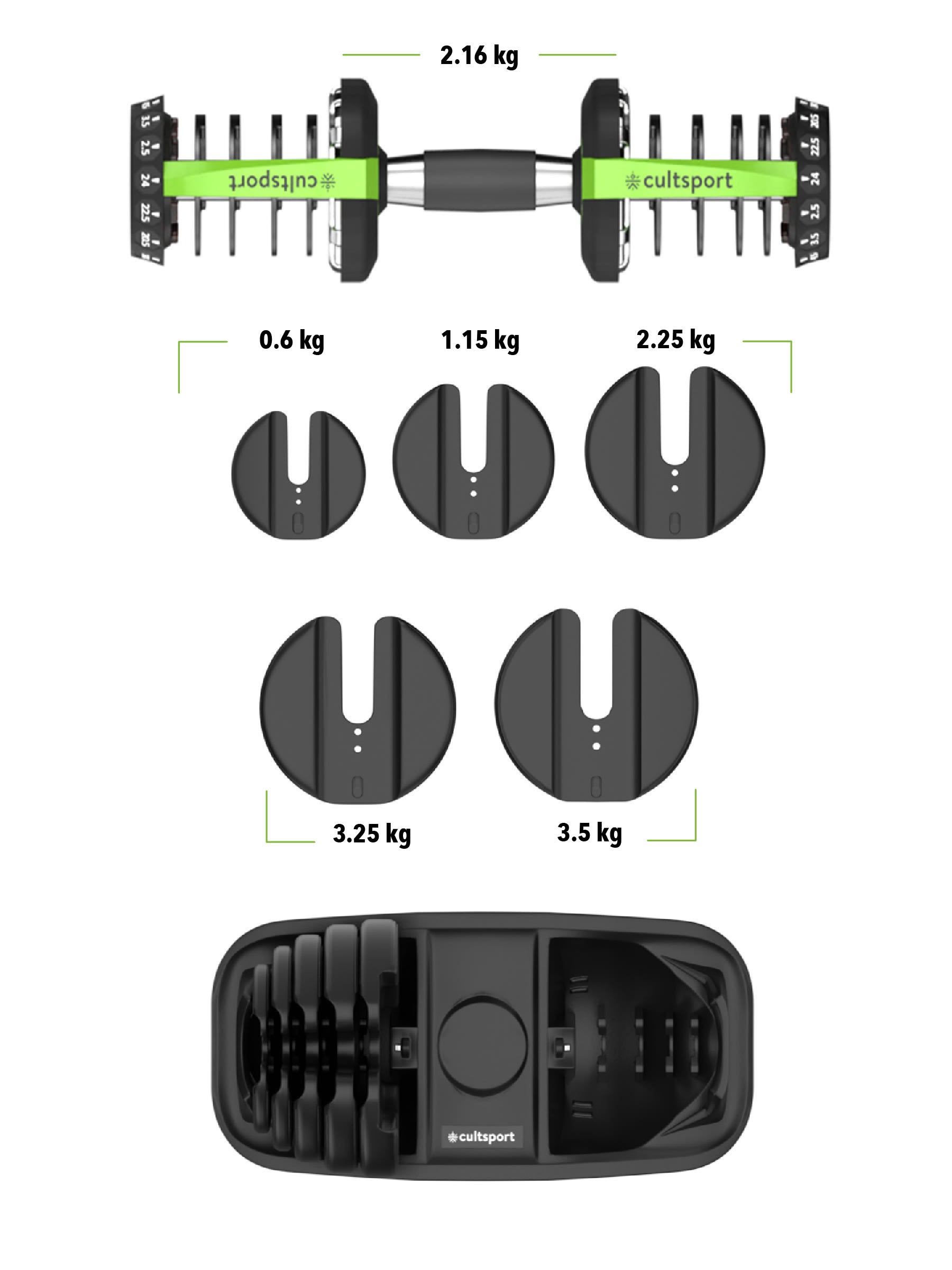 Cult 24x2 kg Compact Adjustable Dumbbells (2.5kg to 24kg), Easy Weight Change: 15-in-1 (Pair of 2-24Kg adjustable Dumbbells) (6 Months extended Warranty only on Cultstore.com)