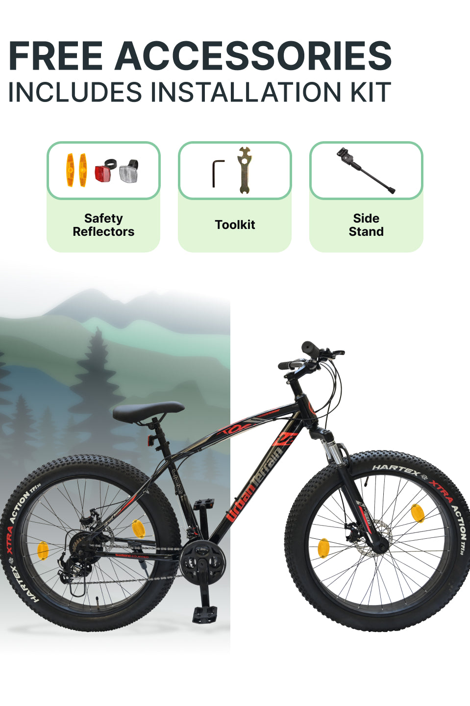 Rogue Mountain Bike Steel 21 Speed Cycle 26 inch Fat Tyre, Black With Front Suspension, Single Wall Rim and Dual Disc Brakes, Ideal For 5 ft to 5.7 ft, Free Trainer Sessions and Cycling Event