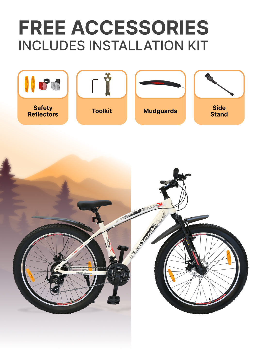 Bolt Ultra Mountain Bike Steel 21 Speed Cycle 27.5 inch Tyre, White With Front Suspension, Double Wall Rim and Dual Disc Brakes, Ideal For 5.2 ft to 6 ft