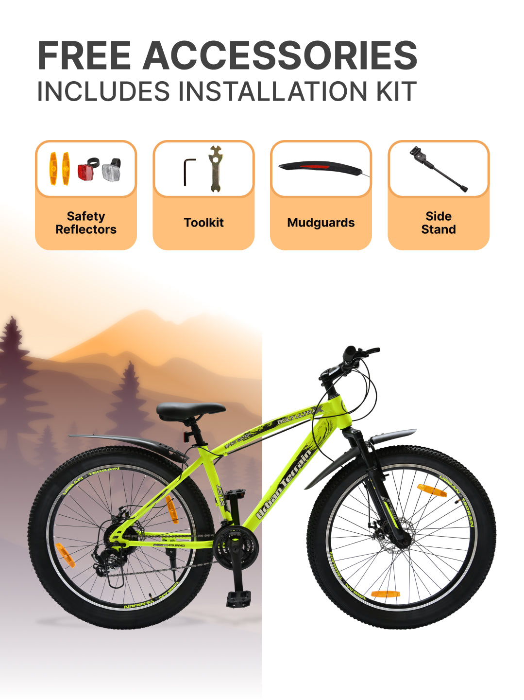 Bolt Ultra Mountain Bike Steel 21 Speed Cycle 27.5 inch Tyre, Green With Front Suspension, Double Wall Rim and Dual Disc Brakes, Ideal For 5.2 ft to 6 ft