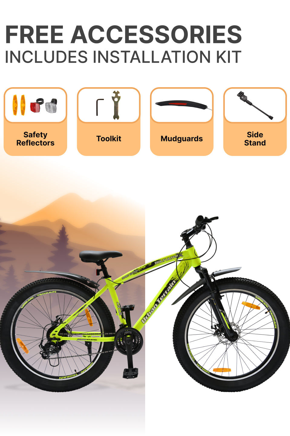 Bolt Ultra Mountain Bike Steel 21 Speed Cycle 27.5 inch Tyre, Green With Front Suspension, Double Wall Rim and Dual Disc Brakes, Ideal For 5.2 ft to 6 ft