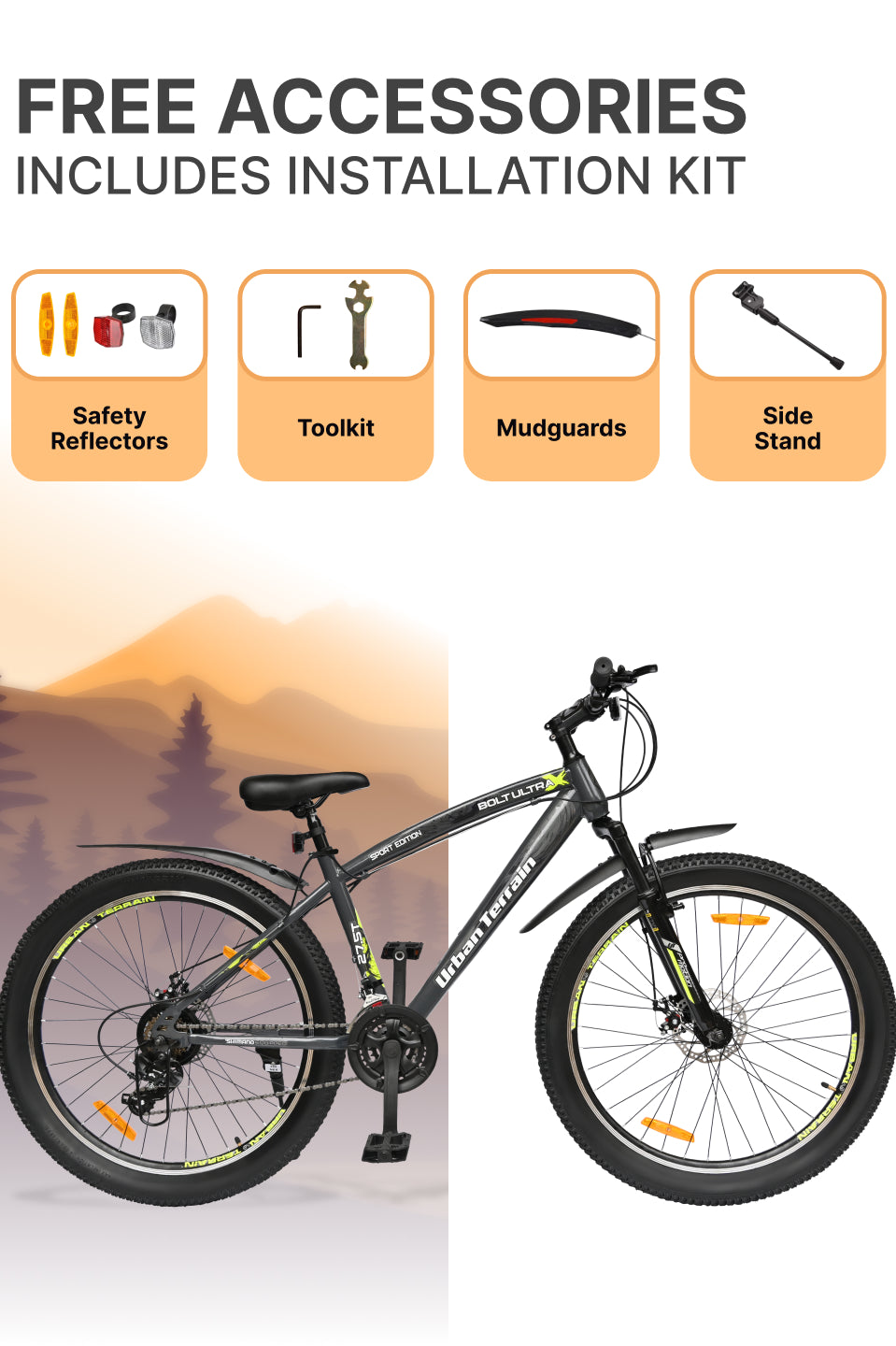 Bolt Ultra Mountain Bike Steel 21 Speed Cycle 27.5 inch Tyre, Grey With Front Suspension, Double Wall Rim and Dual Disc Brakes, Ideal For 5.2 ft to 6 ft
