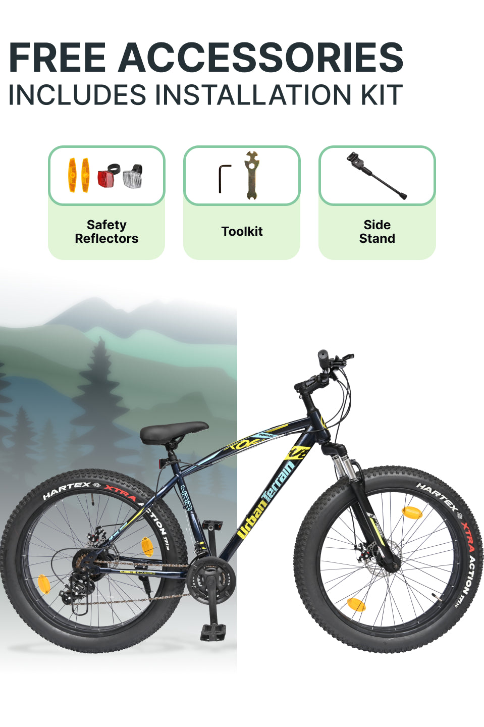 Rogue Mountain Bike Steel 21 Speed Cycle 26 inch Fat Tyre, Blue With Front Suspension, Single Wall Rim and Dual Disc Brakes, Ideal For 5 ft to 5.7 ft