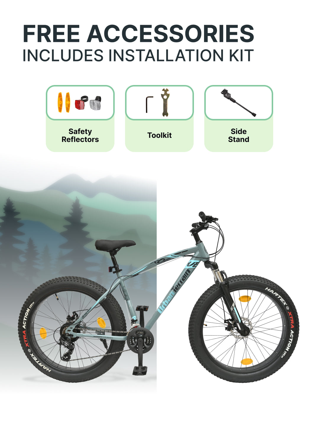 Rogue Mountain Bike Steel 21 Speed Cycle 26 inch Fat Tyre, Grey With Front Suspension, Single Wall Rim and Dual Disc Brakes, Ideal For 5 ft to 5.7 ft