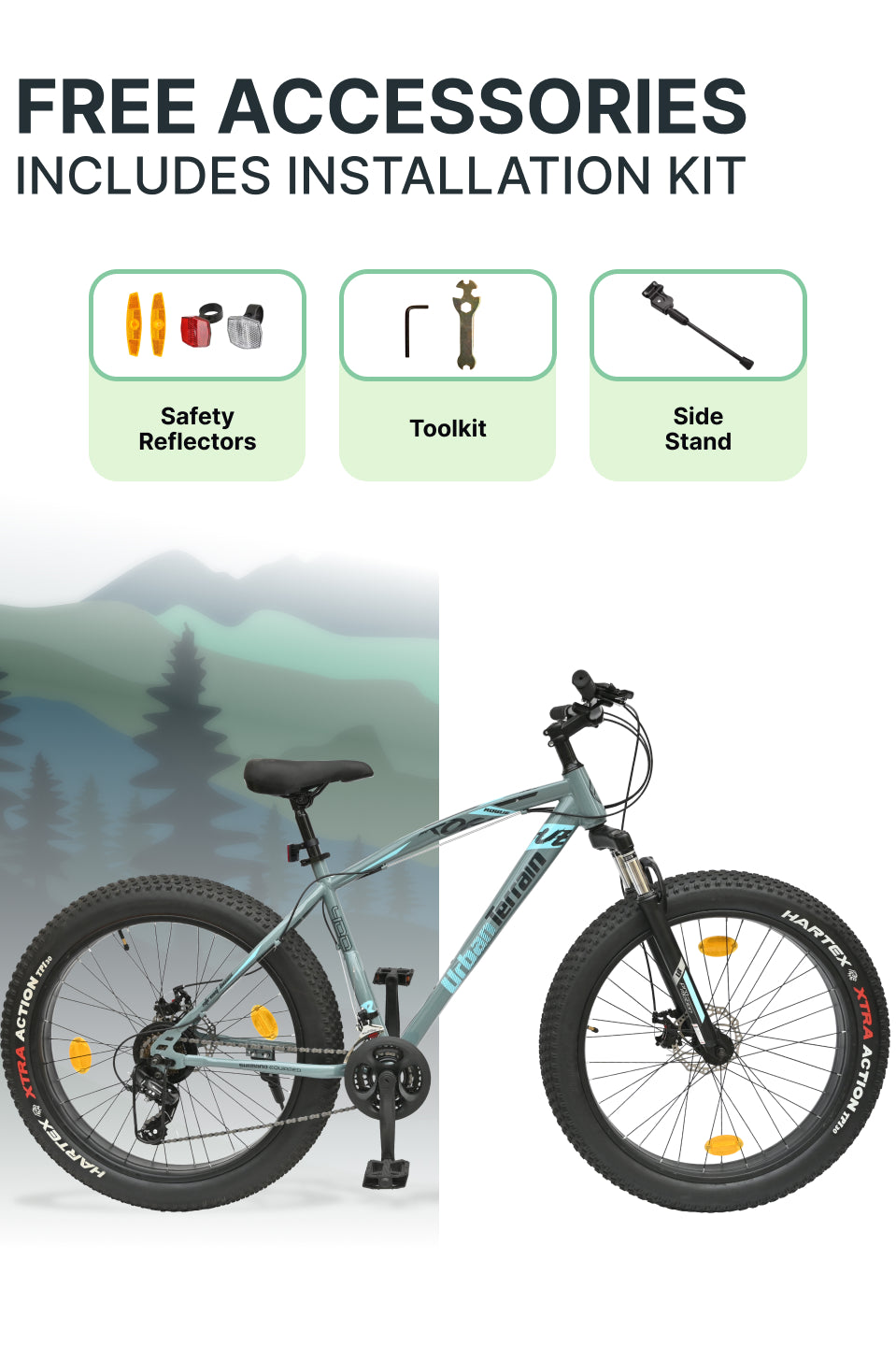 Rogue Mountain Bike Steel 21 Speed Cycle 26 inch Fat Tyre, Grey With Front Suspension, Single Wall Rim and Dual Disc Brakes, Ideal For 5 ft to 5.7 ft