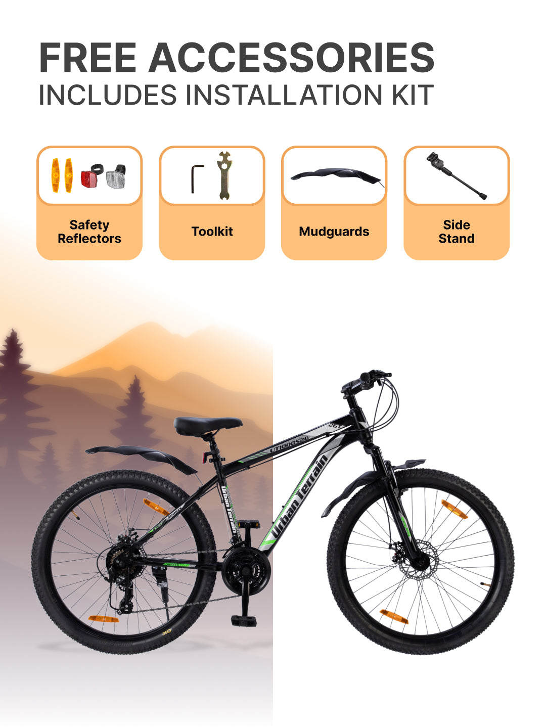 UT1000S26 Mountain Bike Steel 21 Speed Cycle Shimano Gear 26 inch, Grey With Front Suspension, Single Wall Rim and Dual Disc Brakes Ideal For 5 ft to 5.7 ft