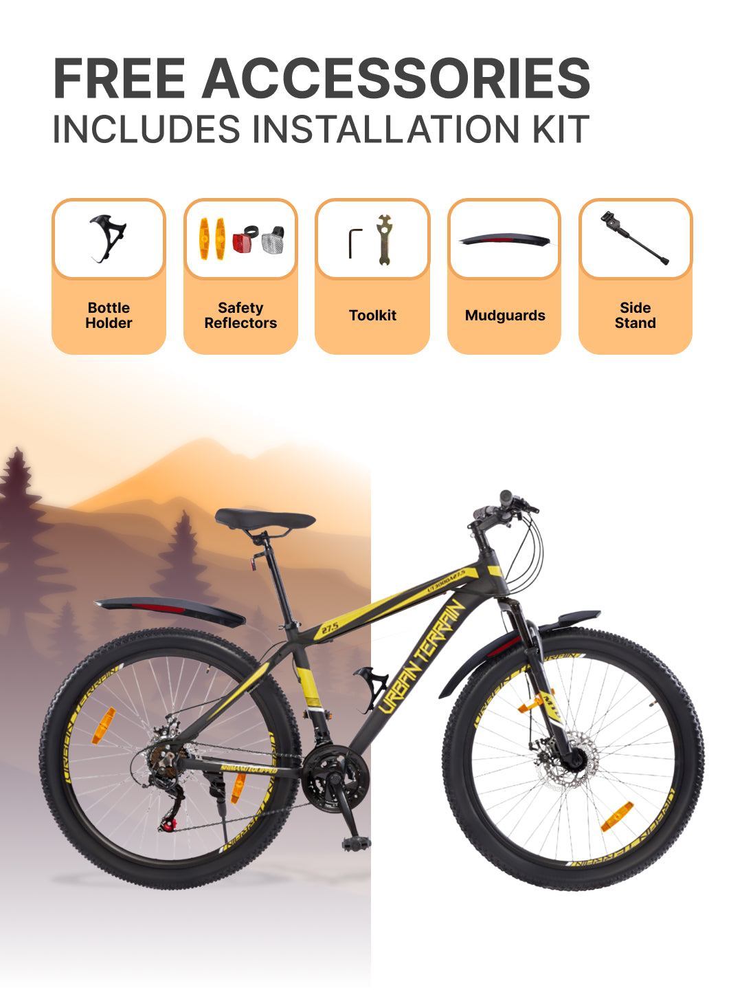 UT3000A27.5 Mountain Bike Alloy 21 Speed Cycle Shimano Gear 27.5 inch Tyre, Black With Front Suspension, Double Wall Rim and Dual Disc Brakes Ideal For 5.2 ft to 6 ft