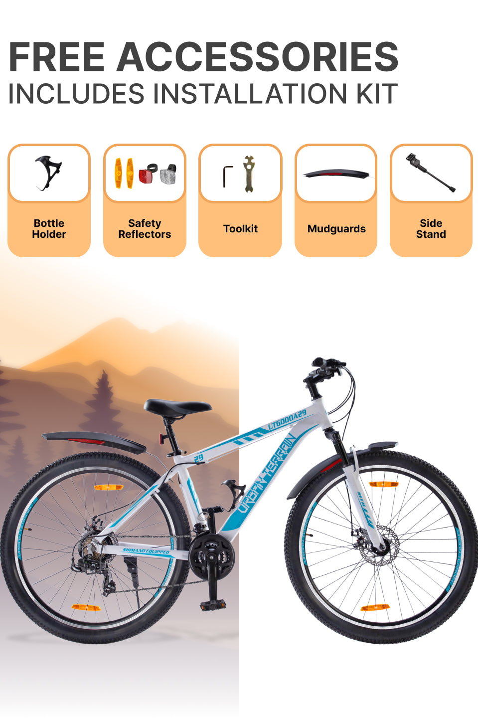 UT6000A29 Mountain Bike Alloy 21 Speed Cycle Shimano Gear 29 inch Tyre, White With Front Suspension, Double Wall Rim And Dual Disc Brake, Ideal For 5.6 ft & above