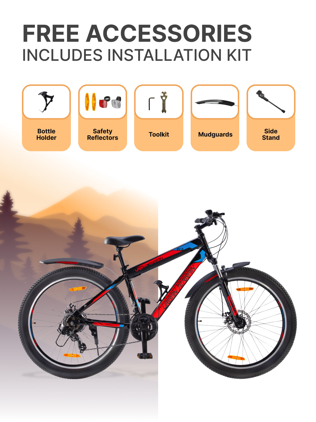 UT2000 Mountain Bike Steel 21 Speed Cycle Shimano Gear 27.5 inch Tyre, Red With Front Suspension, Double Wall Rim and Dual Disc Brakes Ideal For 5.2 ft to 6 ft