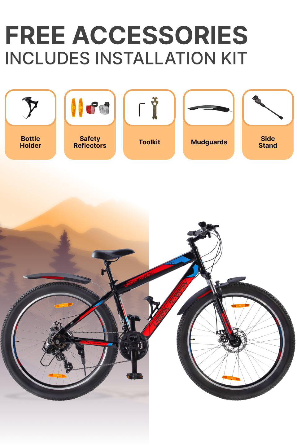 UT2000 Mountain Bike Steel 21 Speed Cycle Shimano Gear 27.5 inch Tyre, Red With Front Suspension, Double Wall Rim and Dual Disc Brakes Ideal For 5.2 ft to 6 ft