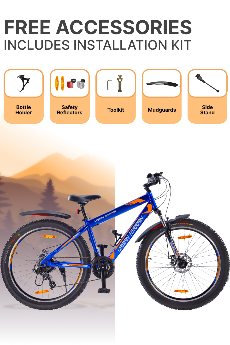 UT1001 Mountain Bike Steel 21 Speed Cycle Shimano Gear 27.5 inch Tyre, Blue With Front Suspension, Double Wall Rim and Dual Disc Brakes Ideal For 5.2 ft to 6 ft