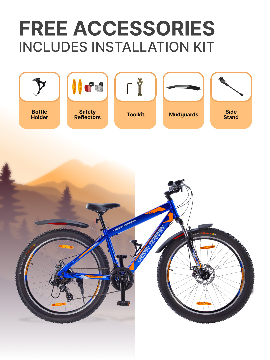 UT1001 Mountain Bike Steel 21 Speed Cycle Shimano Gear 27.5 inch Tyre, Blue With Front Suspension, Double Wall Rim and Dual Disc Brakes Ideal For 5.2 ft to 6 ft