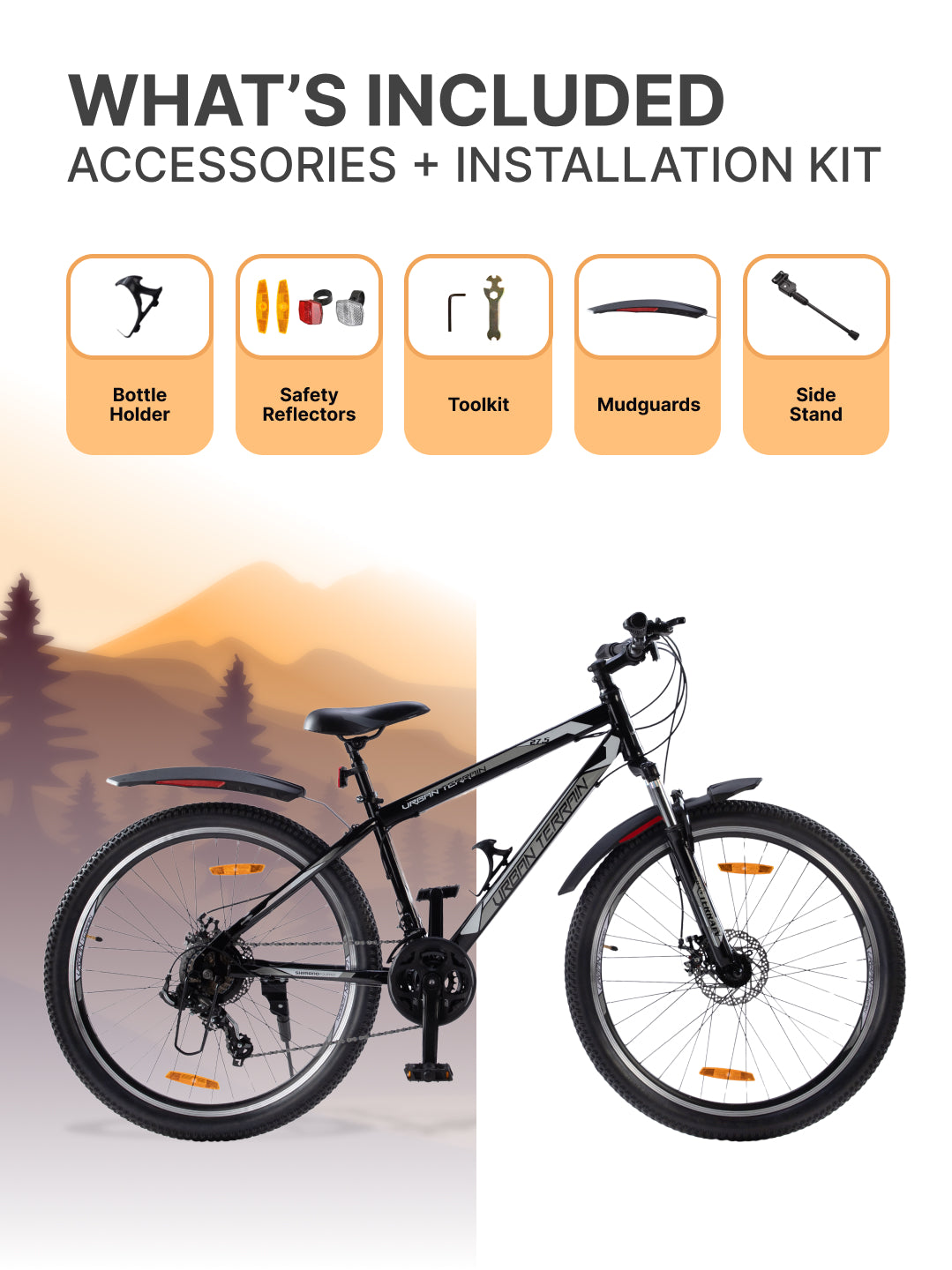 UT1000 Mountain Bike Steel 21 Speed Cycle Shimano Gear 27.5 inch Tyre, Black With Front Suspension, Double Wall Rim and Dual Disc Brakes Ideal For 5.2 ft to 6 ft