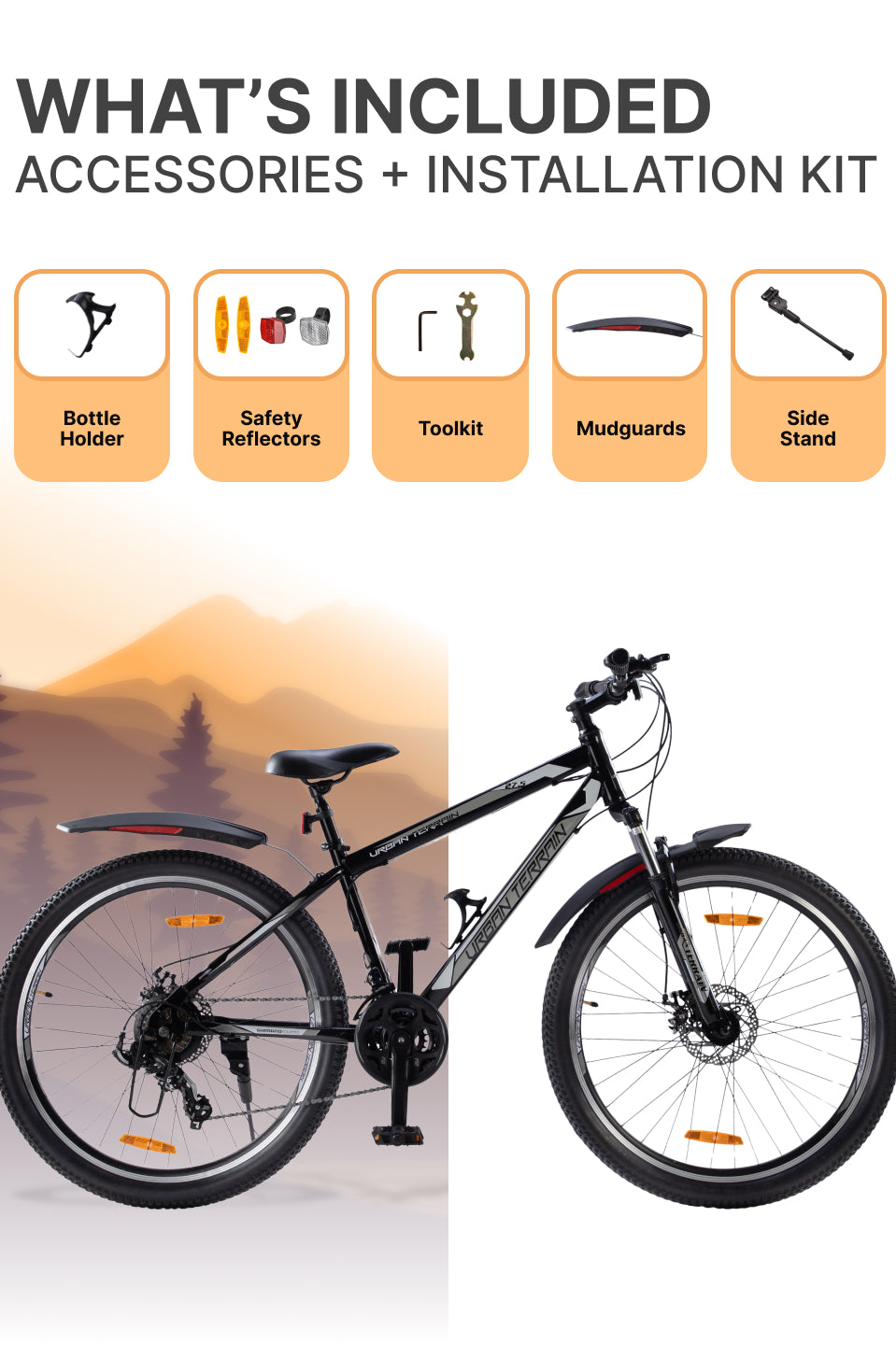 UT1000 Mountain Bike Steel 21 Speed Cycle Shimano Gear 27.5 inch Tyre, Black With Front Suspension, Double Wall Rim and Dual Disc Brakes Ideal For 5.2 ft to 6 ft