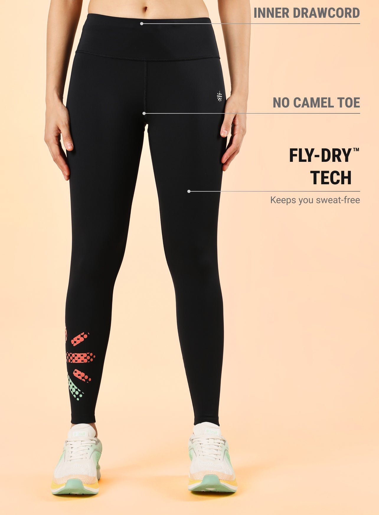 Black Absolute Fit Tights with Logo Print and Back Pocket