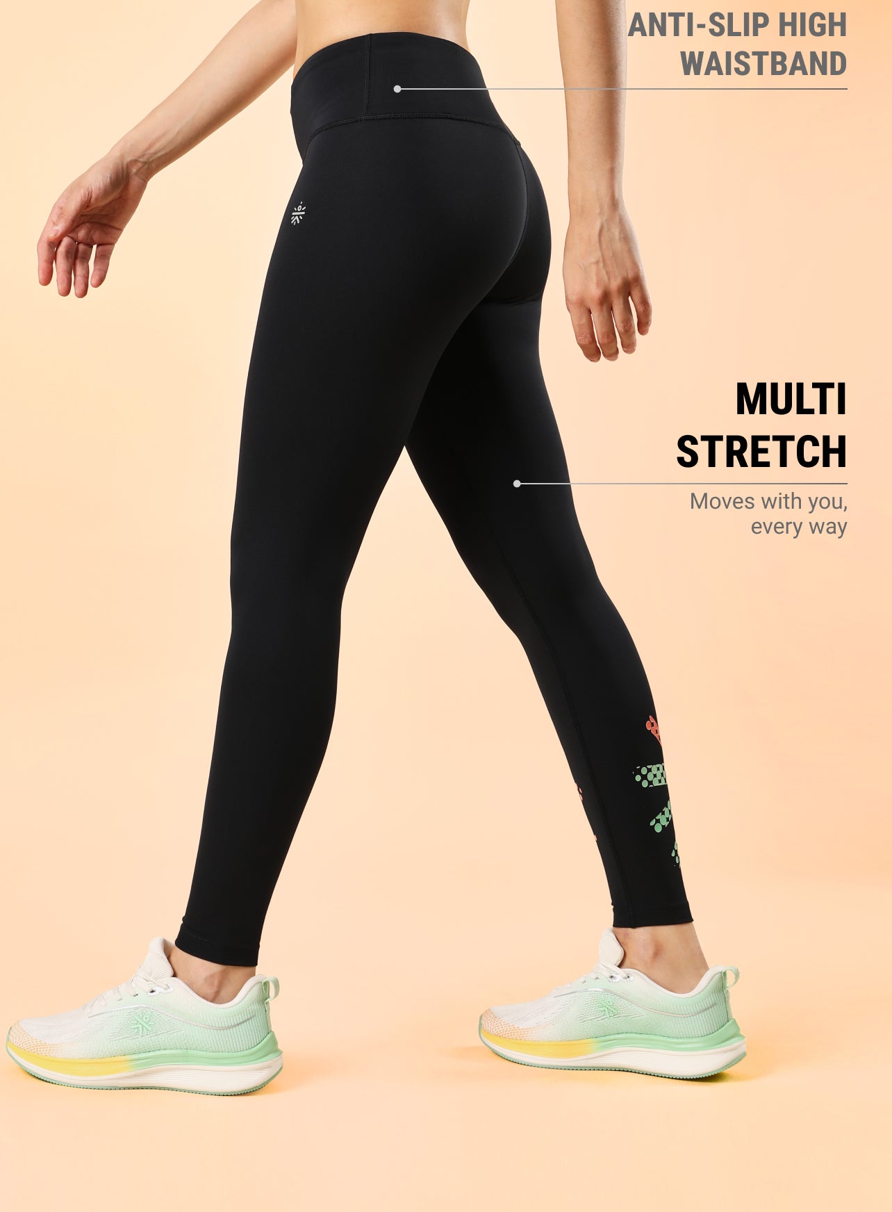 Black Absolute Fit Tights with Logo Print and Back Pocket