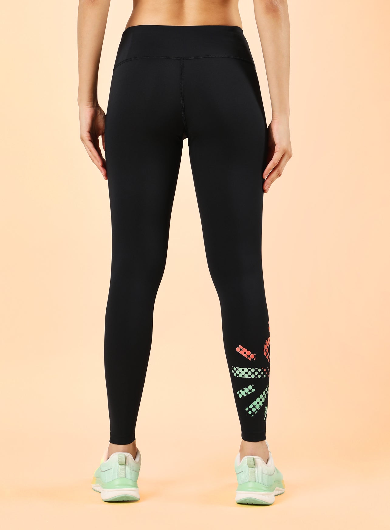 Black Absolute Fit Tights with Logo Print and Back Pocket