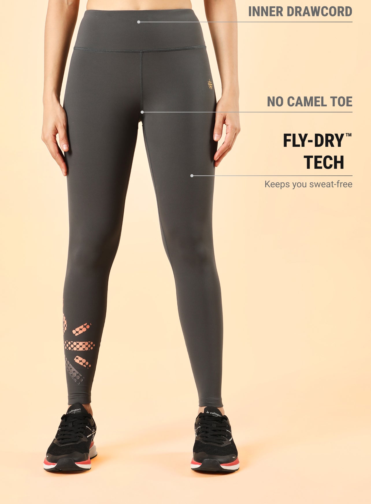 Dark Grey Absolute Fit Tights with Logo Print and Back Pocket