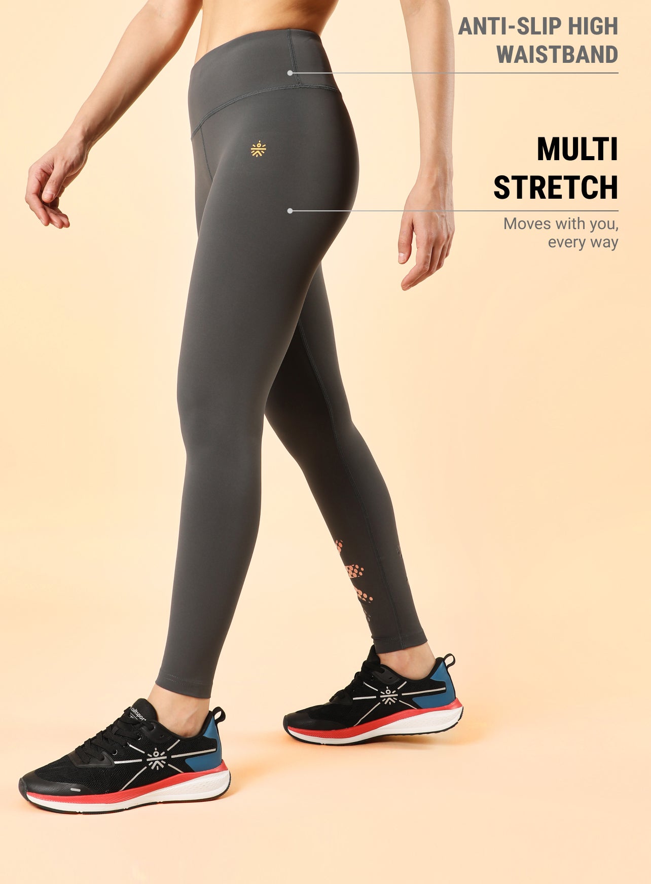 Dark Grey Absolute Fit Tights with Logo Print and Back Pocket