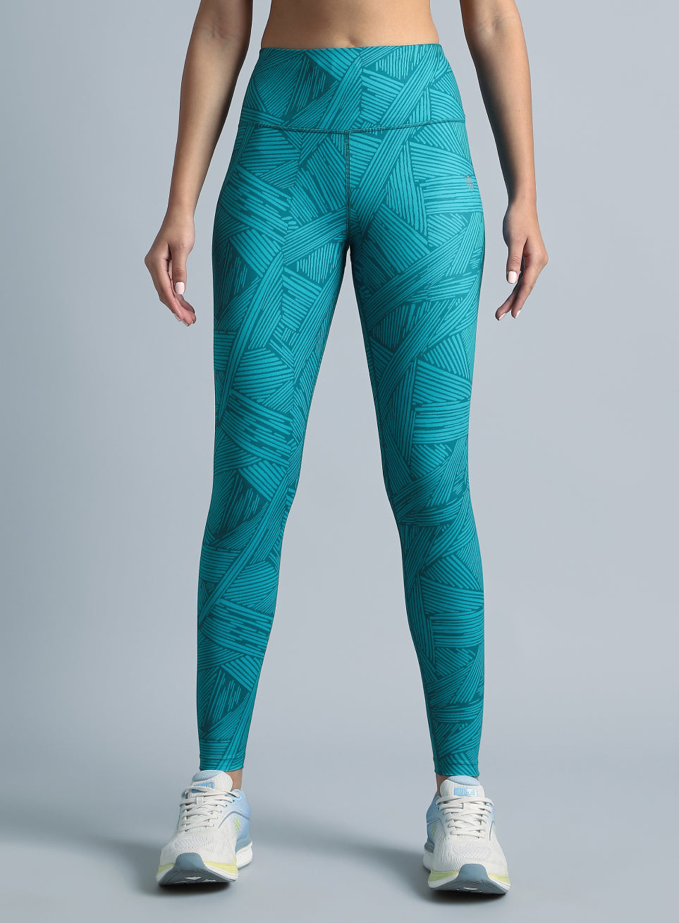 Teal All Over Print Absolute Fit Tights with Back Pocket