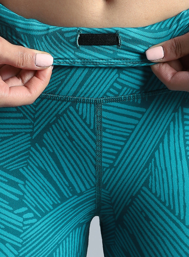 Teal All Over Print Absolute Fit Tights with Back Pocket