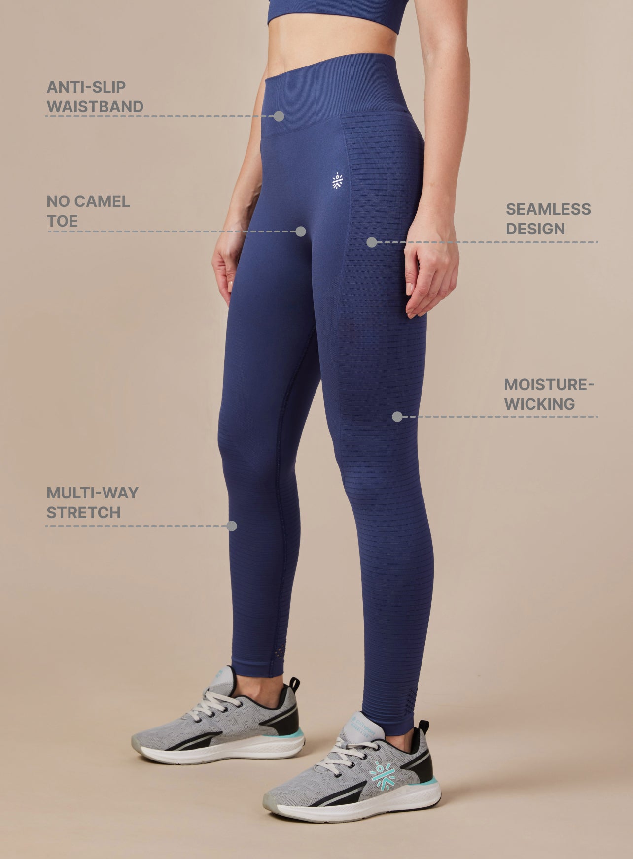 Women's Seamless Body Snug Jacquard Structured Blue Sports Tights